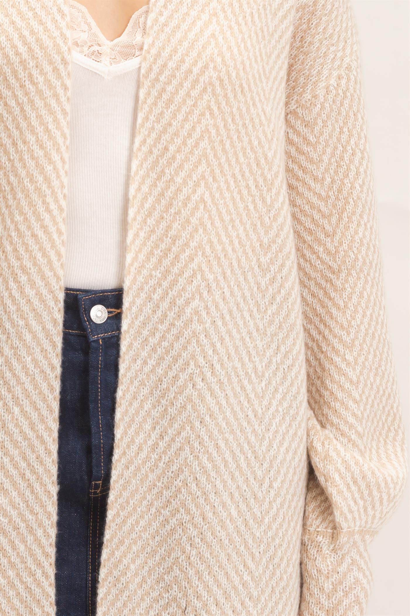 Wholesale Herringbone Pattern Open-Front Cardigan Cardigans HF26F171 TAUPE HYFVE