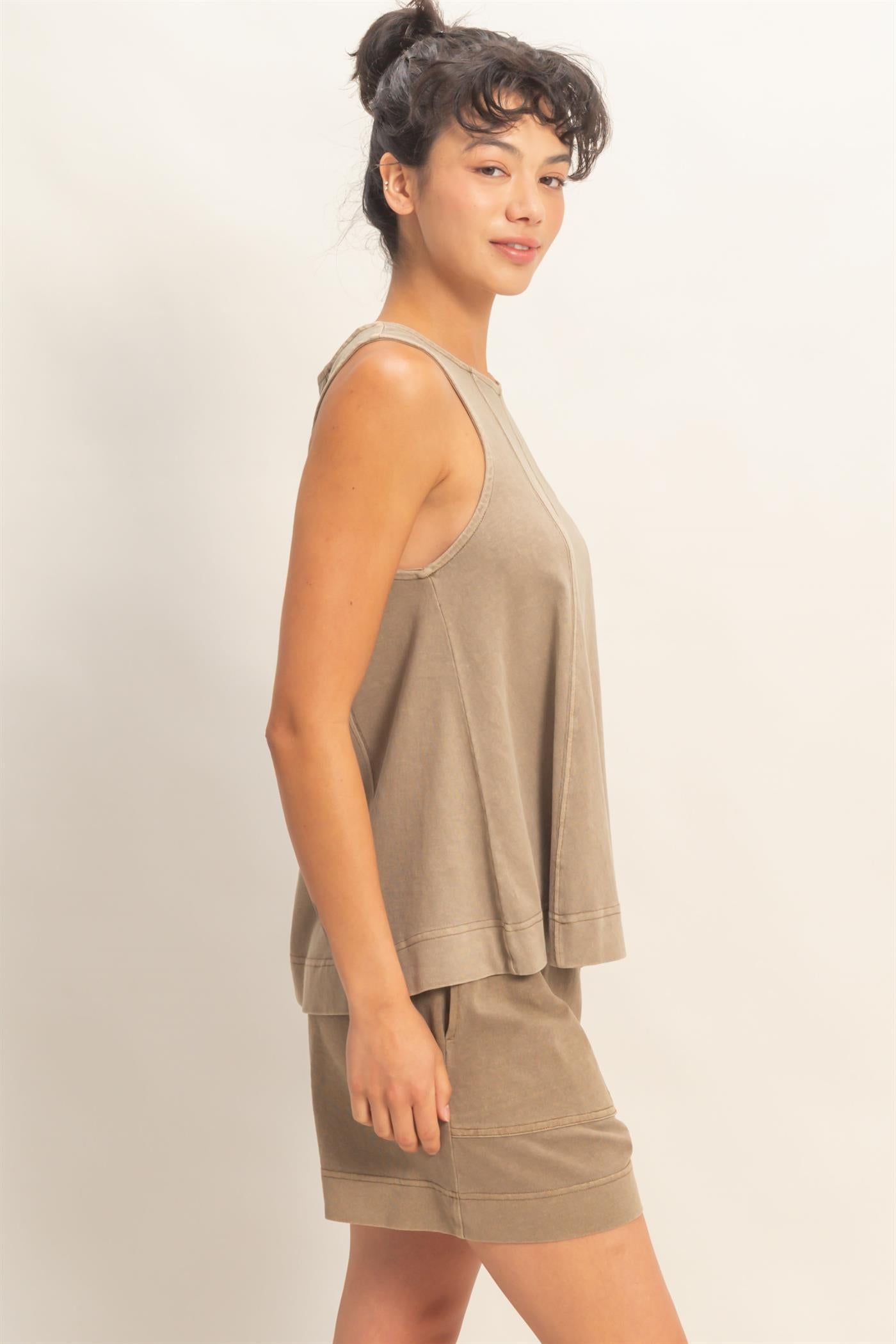 Wholesale Sleeveless Round Neck Top & Shorts Set Clothing DZ26C730-SET MOCHA DOUBLE ZERO