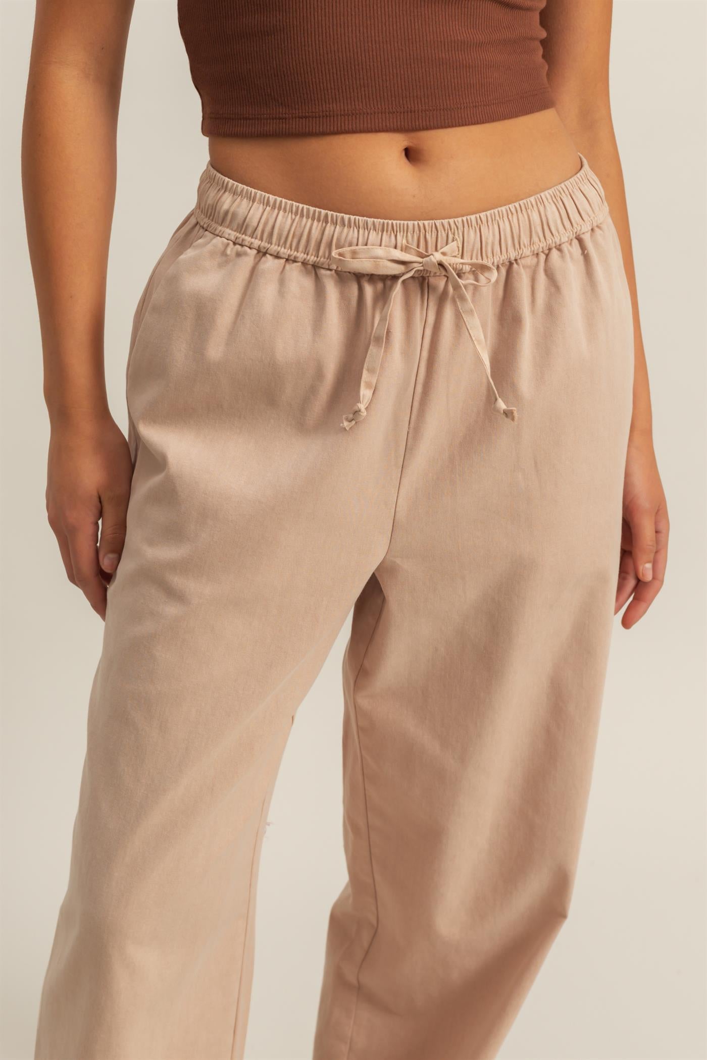Wholesale Drawstring Waist Straight Leg Pants Pants DZ24A339 DARK TAUPE DOUBLE ZERO