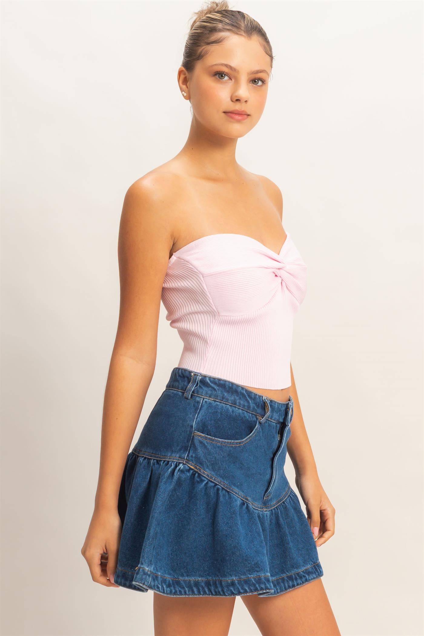 Wholesale Ribbed Knot Bustier Top Clothing Tops DZ26A308 SOFT PINK DOUBLE ZERO