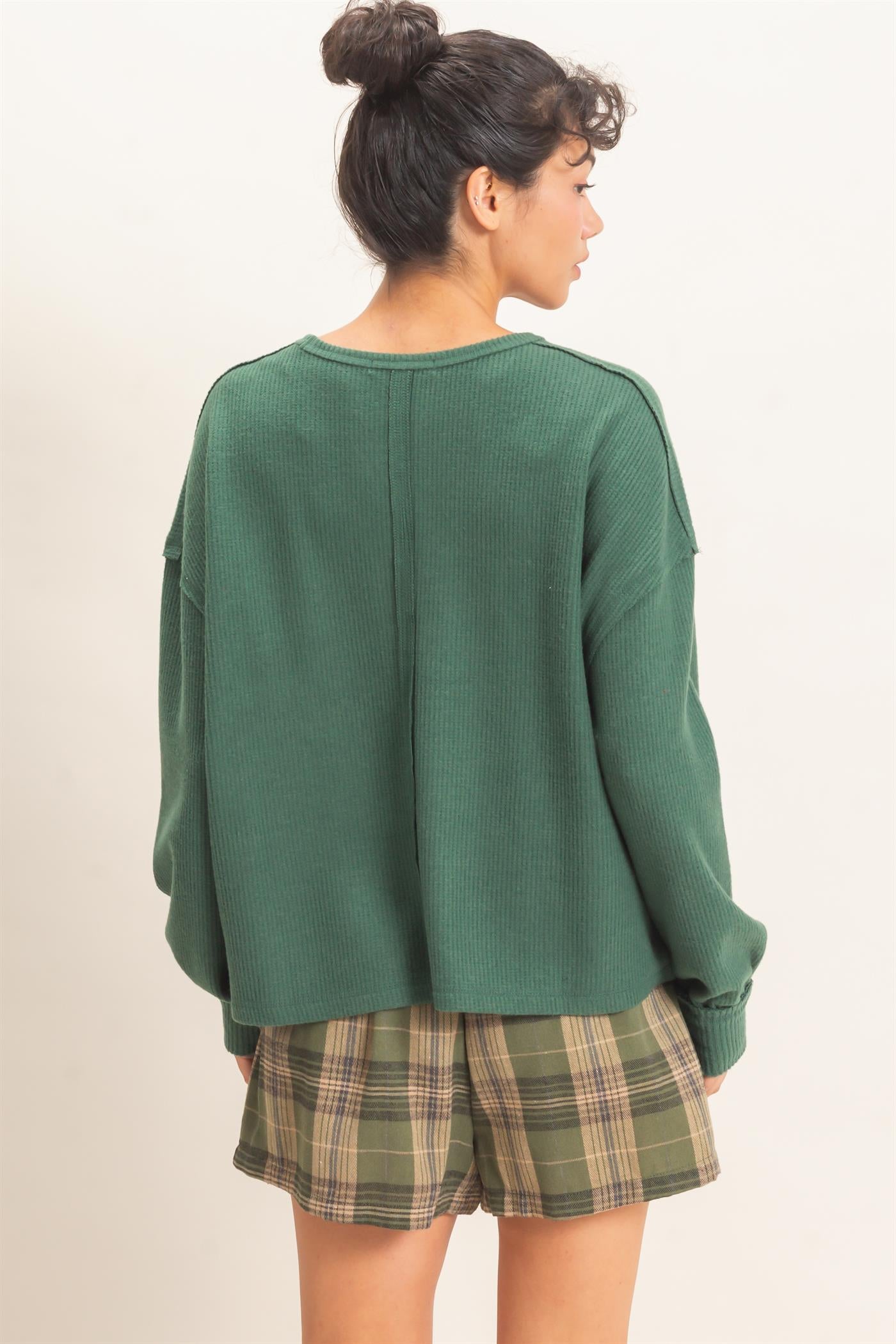 Wholesale Raw Edge Waffle Sweatshirt Sweatshirts DZ26F081 DARK GREEN HYFVE