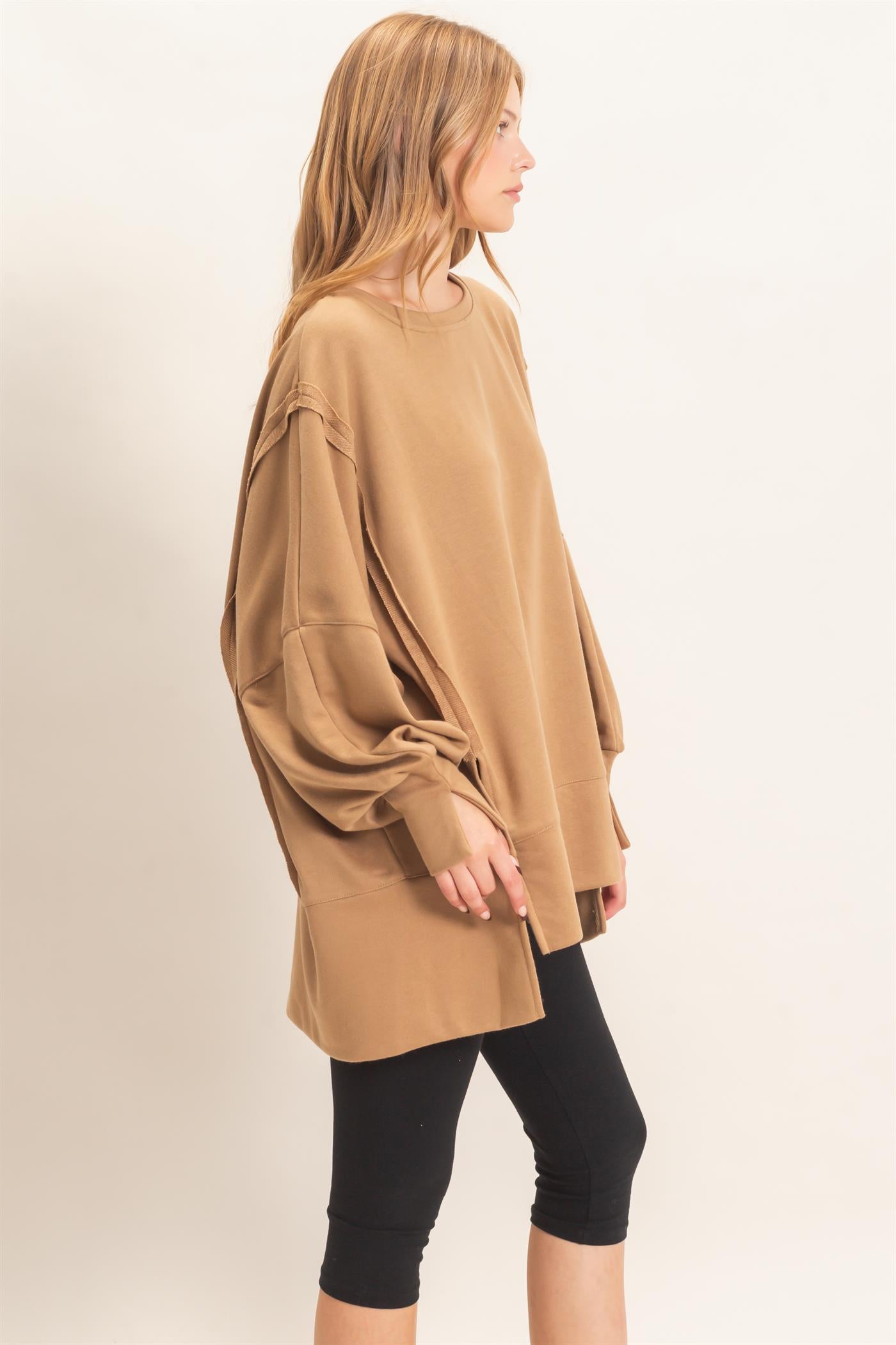 Wholesale Oversized Crew Neck Sweatshirt Sweatshirts HF26F132 CAMEL HYFVE