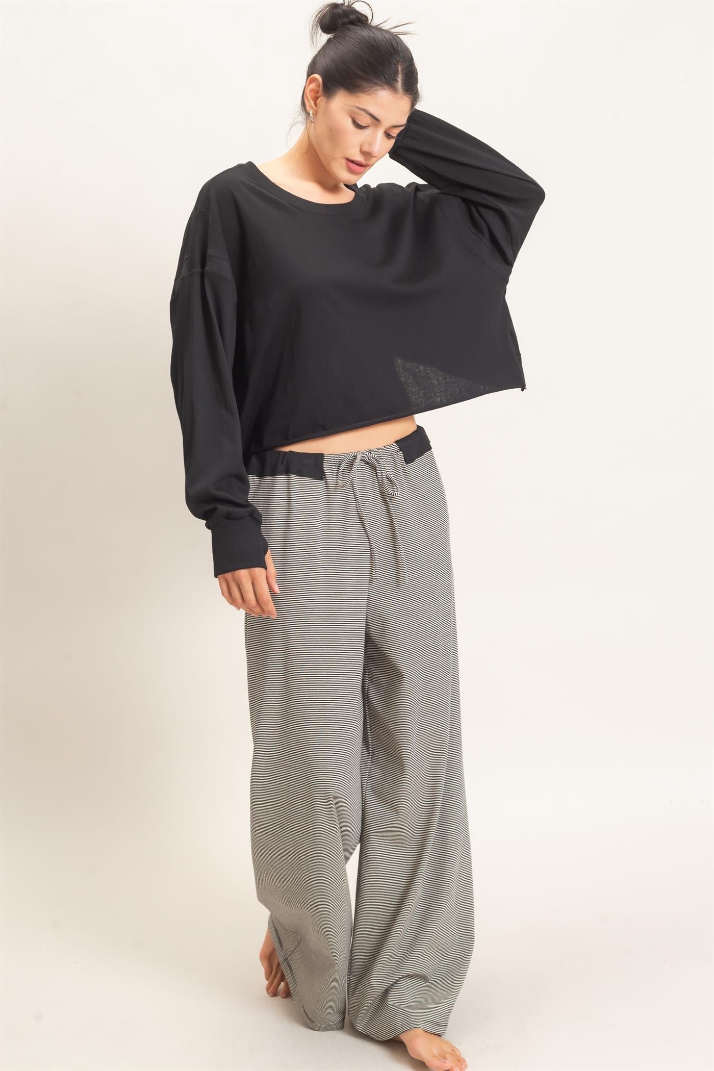 Wholesale Striped Wide-Leg Pants Pants HF26E818 BLACK HYFVE