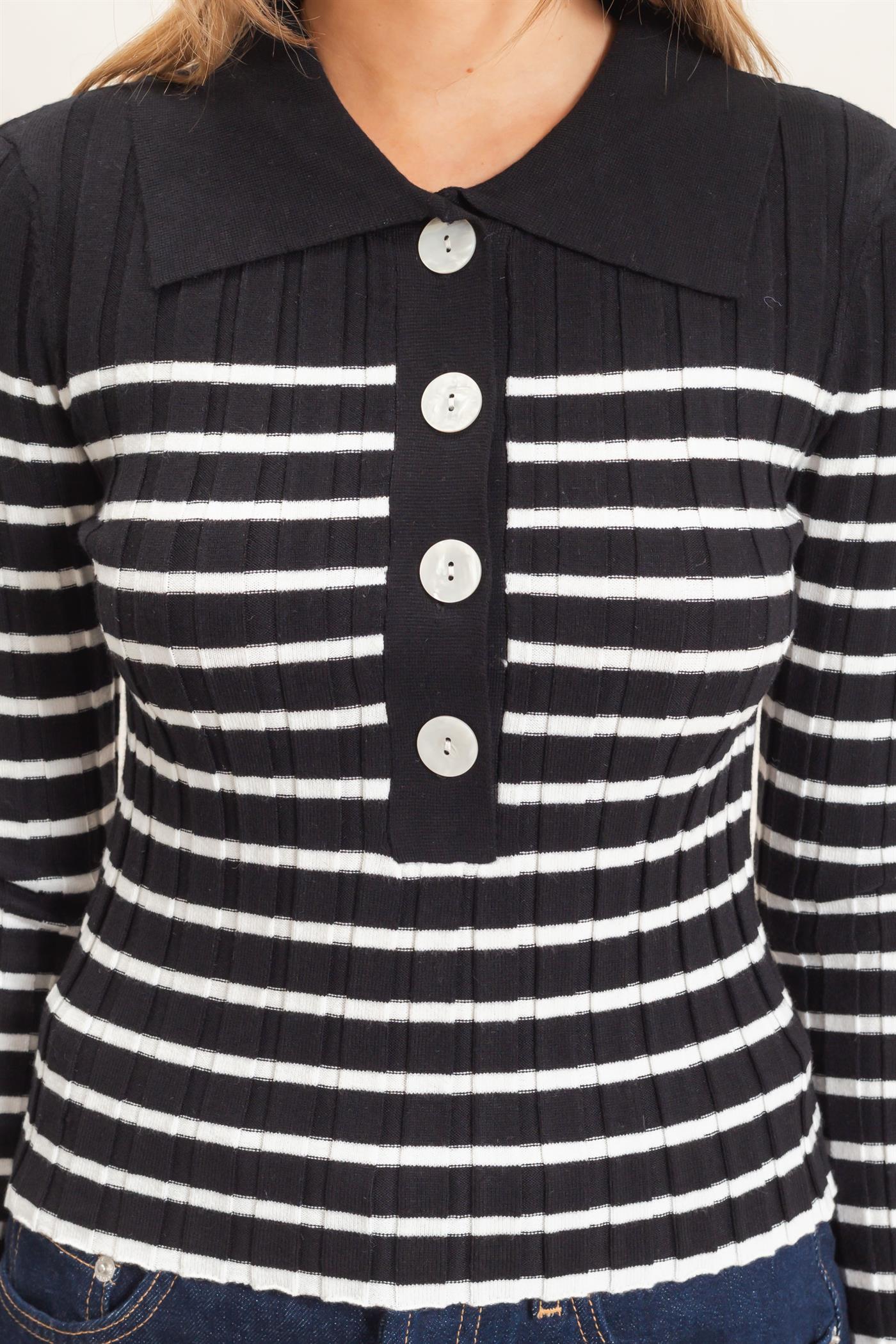 Wholesale Ribbed Collared Sweater Sweaters HF26E534 BLACK HYFVE