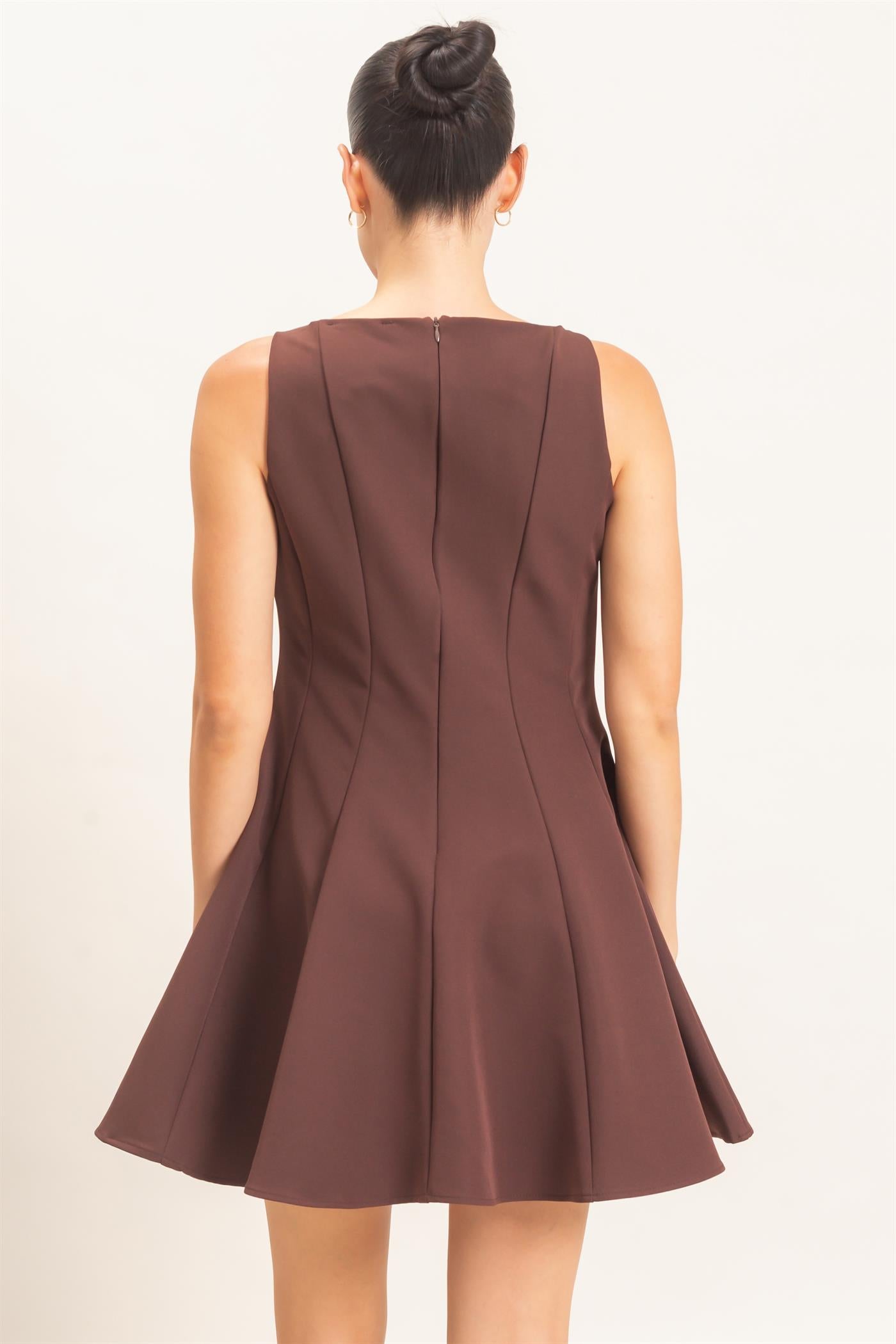 Wholesale Sleeveless Fit And Flare Dress Dresses HF26F217 CHOCOLATE HYFVE