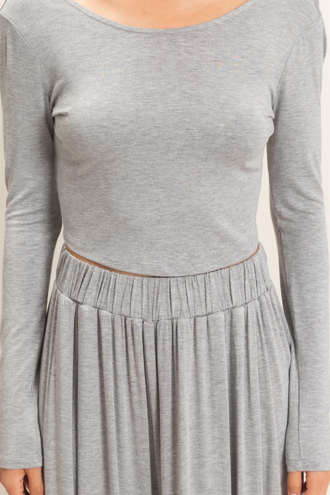 Wholesale Long Sleeve Top & Wide Leg Pants Set Clothing HF26F227-SET-D H.GRAY HYFVE