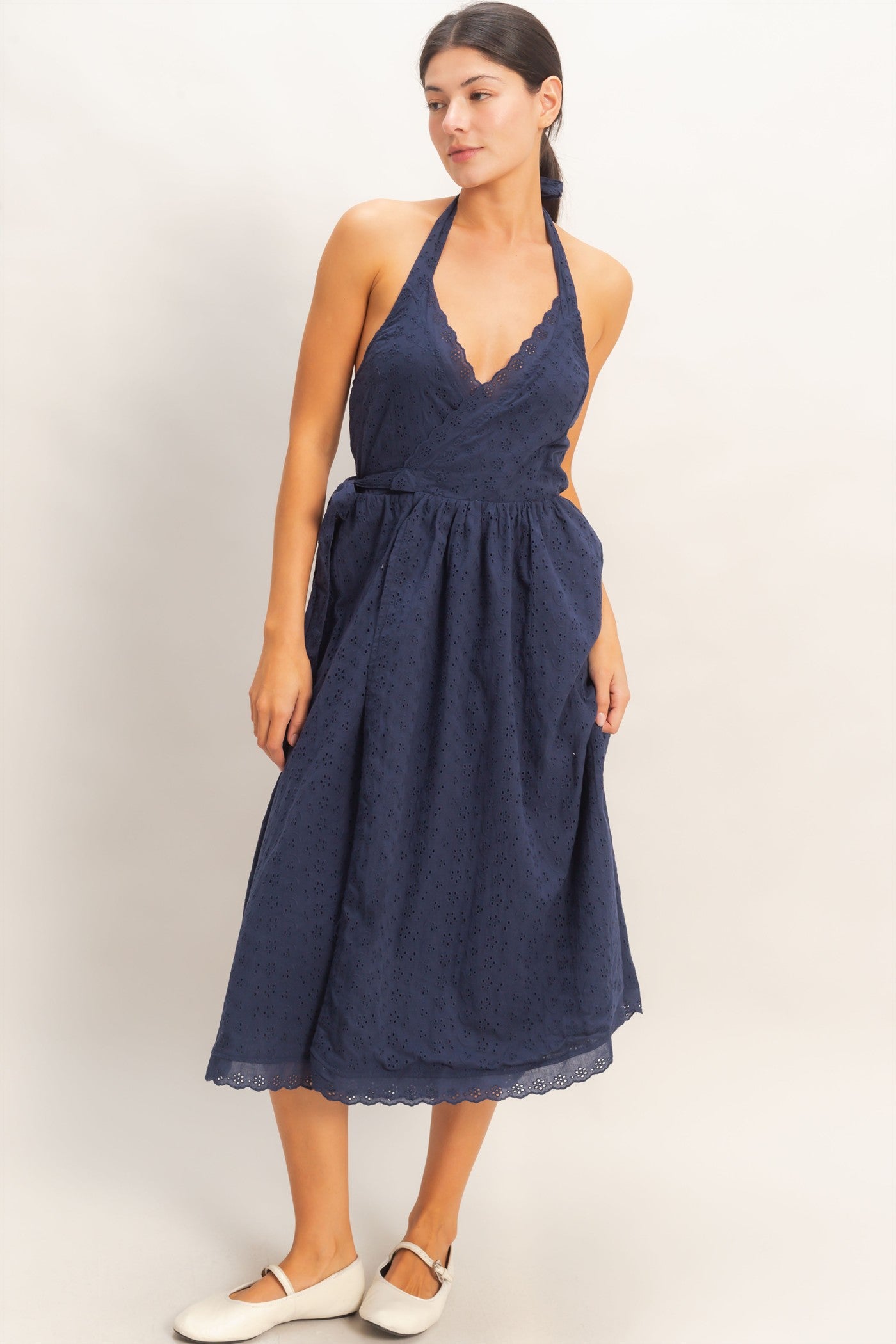 Wholesale Halter Neck Midi Dress Dresses HF26C895 NAVY HYFVE