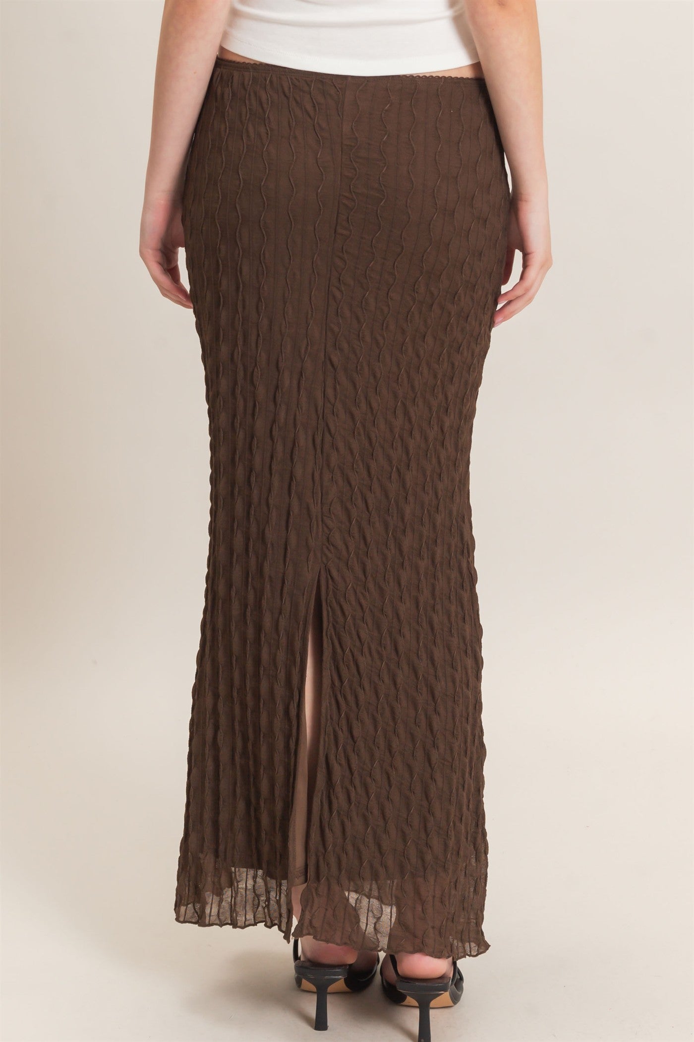 Wholesale Textured Maxi Skirt Skirts HF26F074 BROWN HYFVE