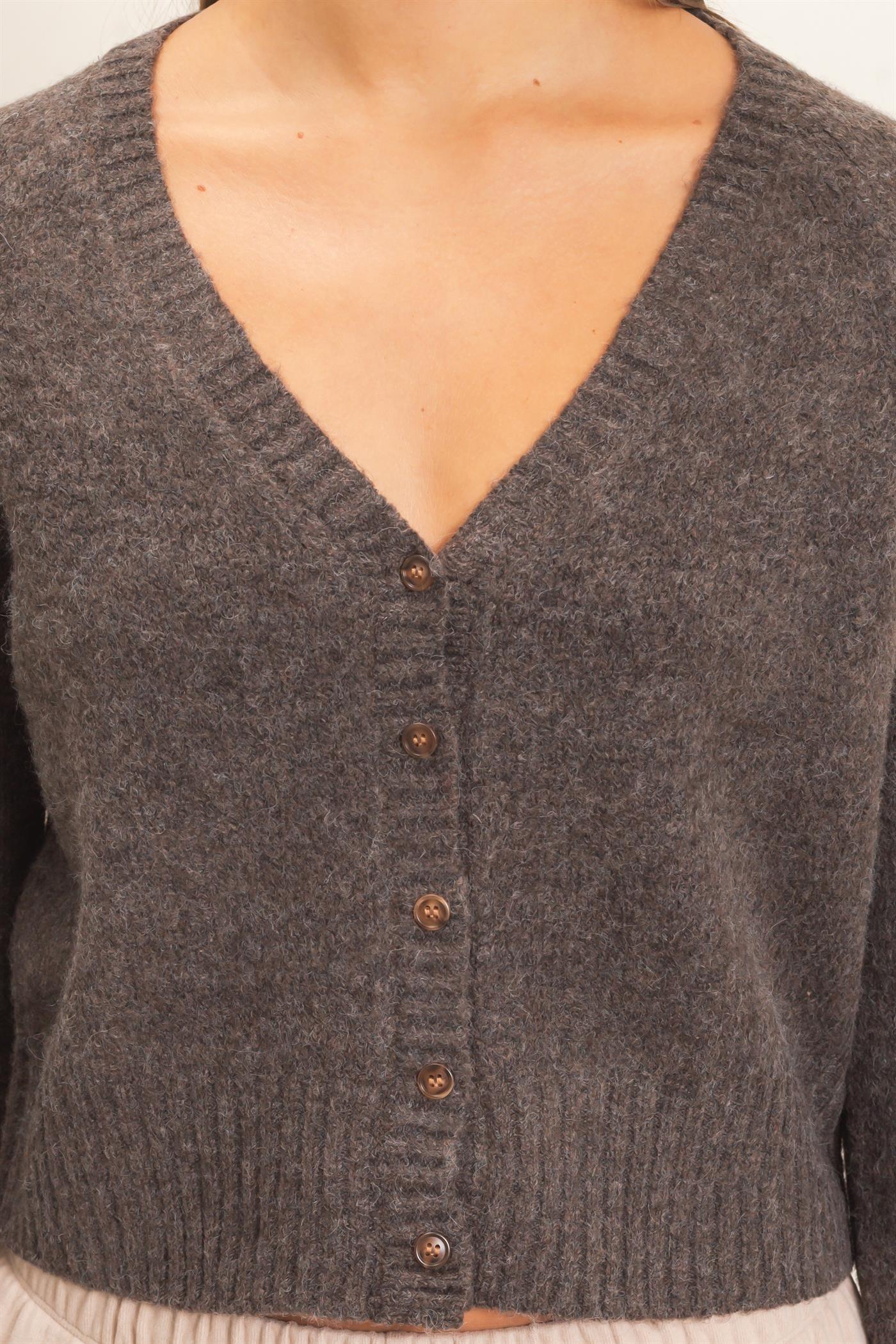 Wholesale V-Neck Cardigan Cardigans DZ26E326 DARK BROWN DOUBLE ZERO