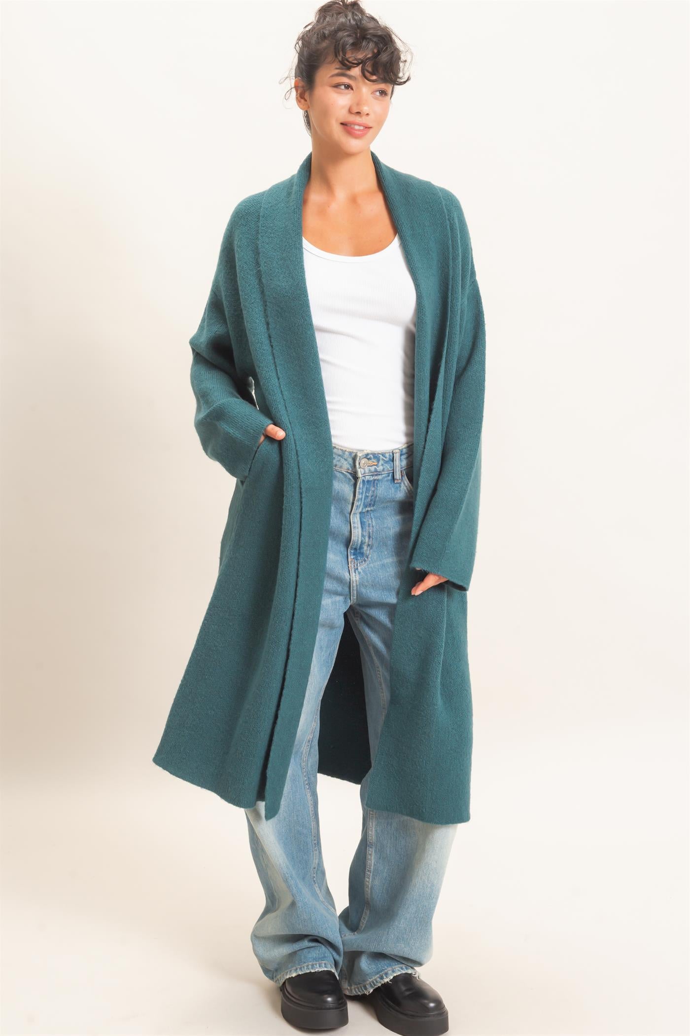 Wholesale Duster Cardigan Sweaters DZ26E267 DARK TEAL DOUBLE ZERO