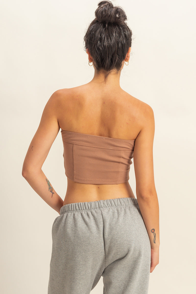 Wholesale Strapless Ribbed Crop Top Clothing Tops DZ23E512 CHOCOLATE MILK DOUBLE ZERO