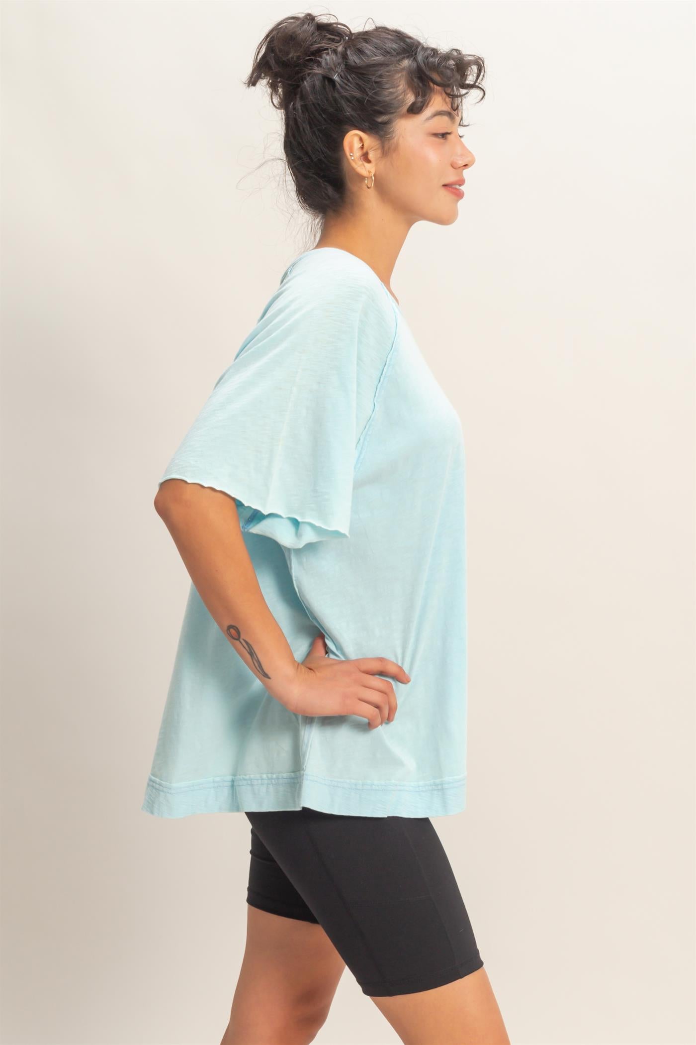 Wholesale Acid Washed Oversized Raw Edges Raglan Tee T-Shirts DZ26A333 BLUE DOUBLE ZERO