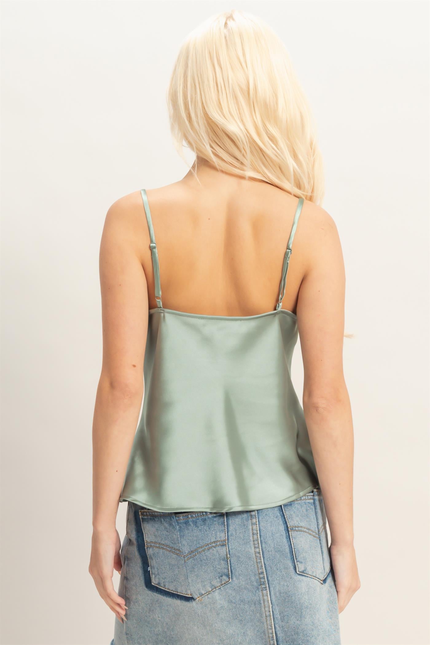 Wholesale Cowl Neck Satin Cami Top Clothing Tops DZ26A277 SAGE GREEN DOUBLE ZERO