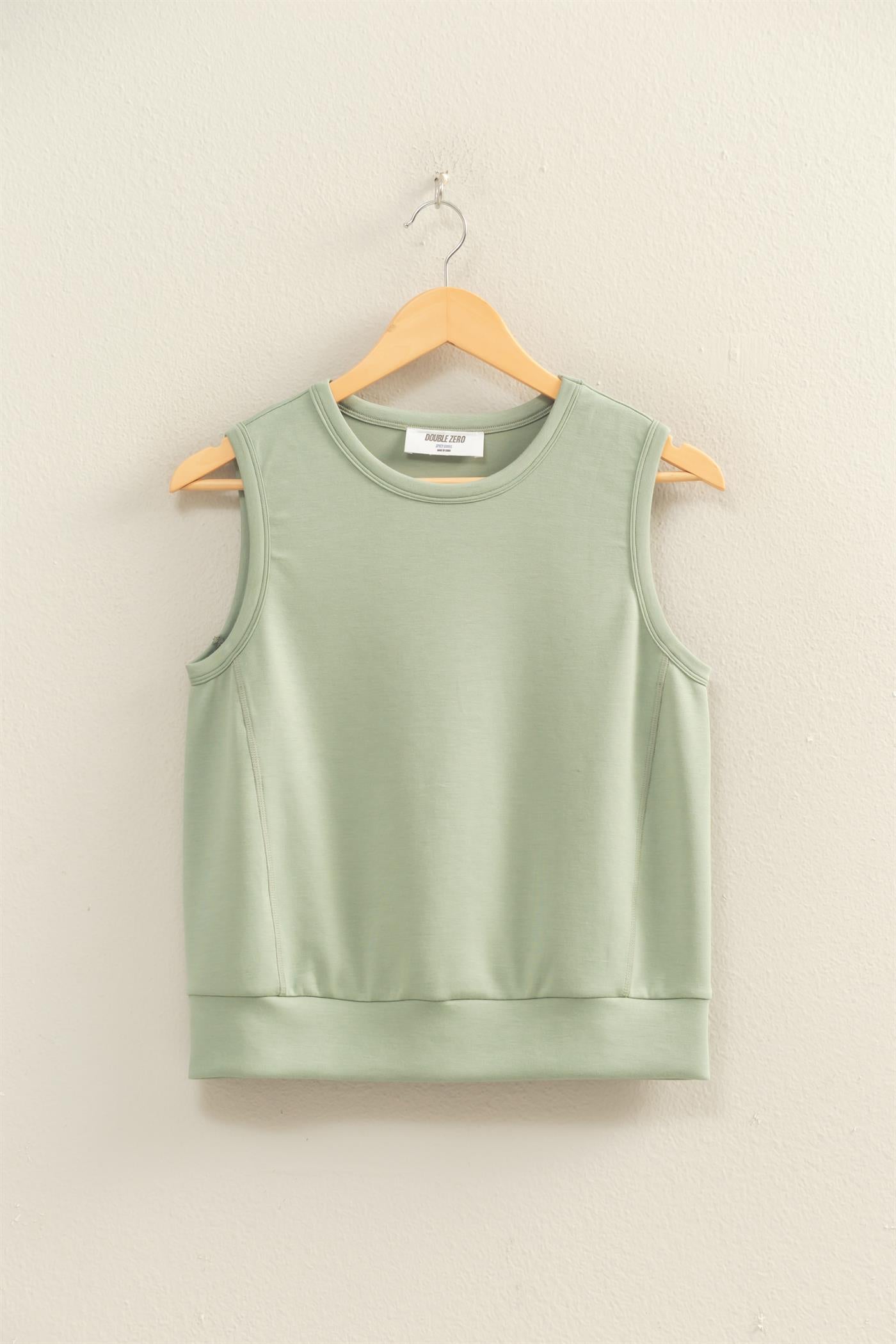 Wholesale Sleeveless Crew Neck Top Clothing Tops DZ26C709 SAGE GREEN DOUBLE ZERO