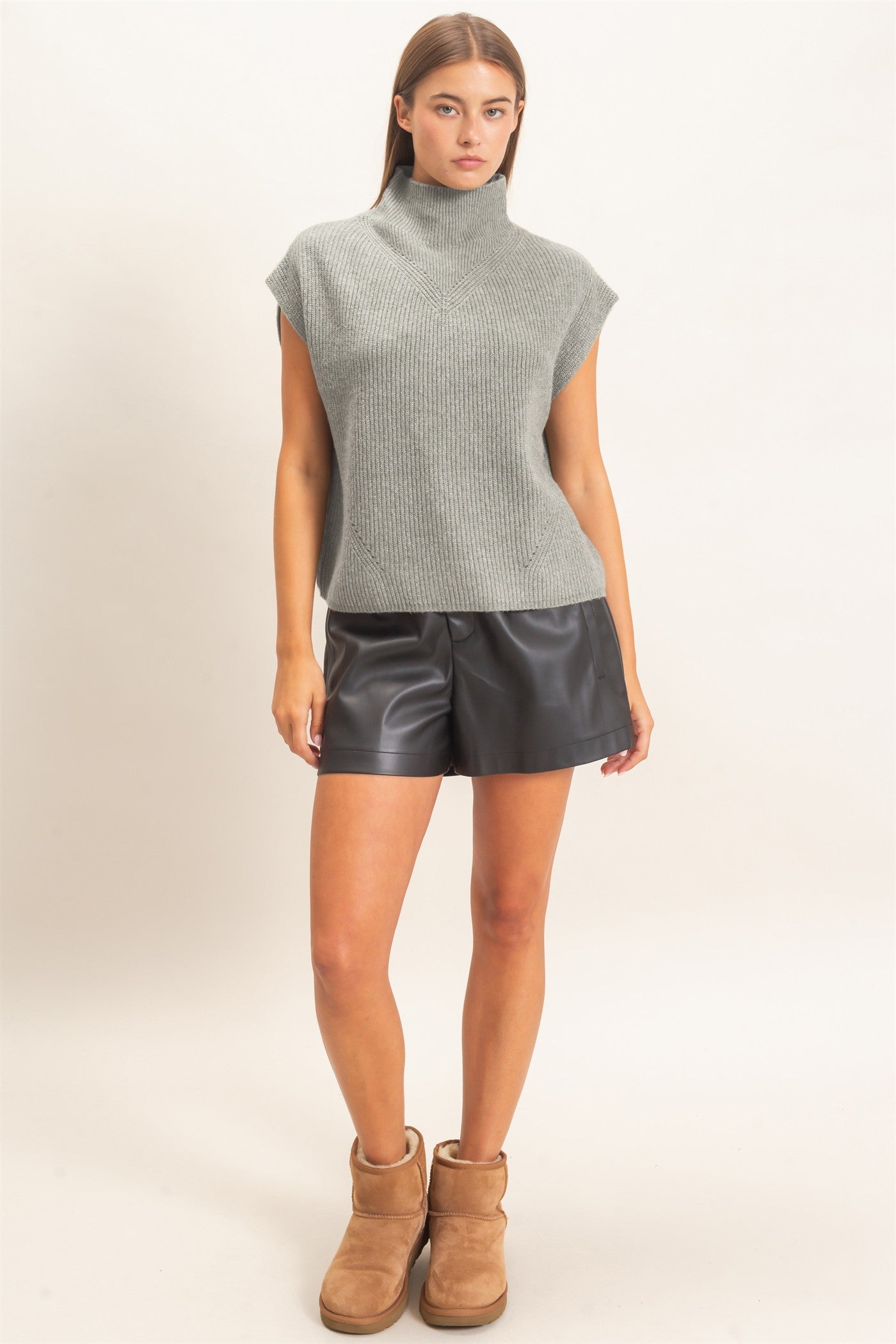 Wholesale Sleeveless High Neck Sweater Sweaters DZ26E295 HEATHER GRAY DOUBLE ZERO