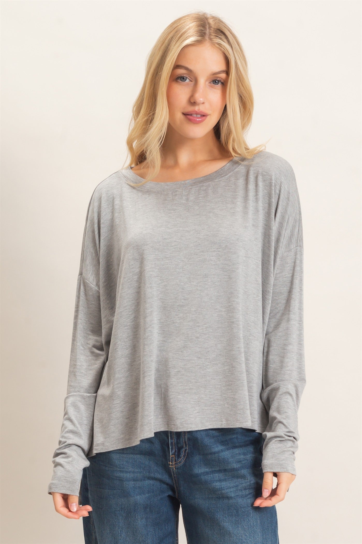 Wholesale Boat Neck Boxy Top Clothing Tops HF26F298 H.GRAY HYFVE