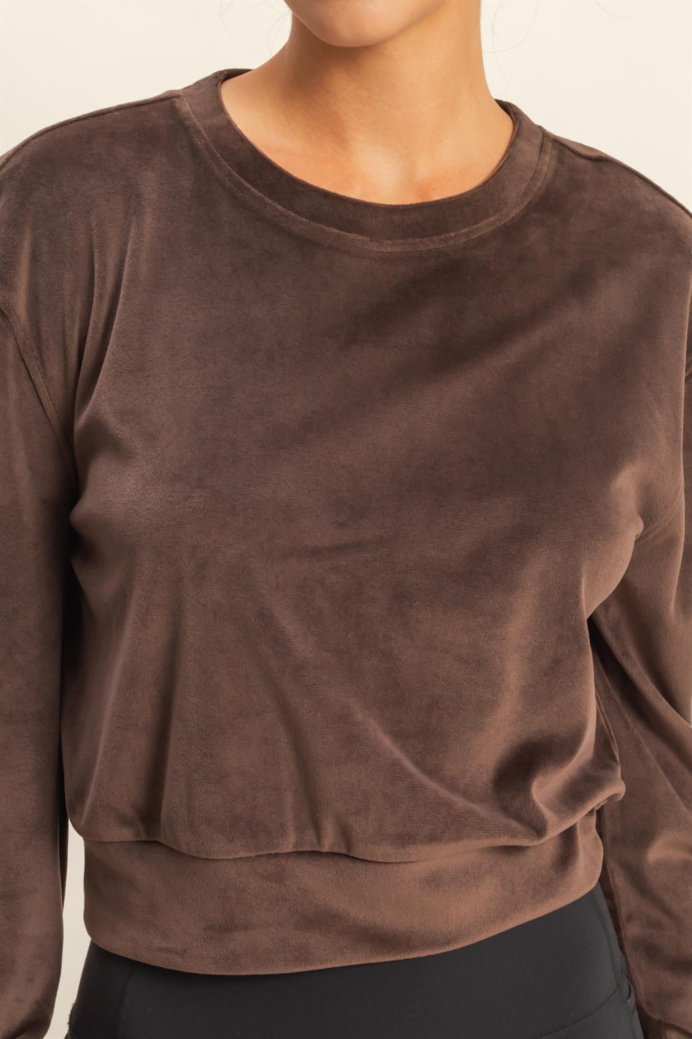 Wholesale Banded Waist Sweatshirt Clothing Tops DZ23A458 DARK CHOCOLATE DOUBLE ZERO