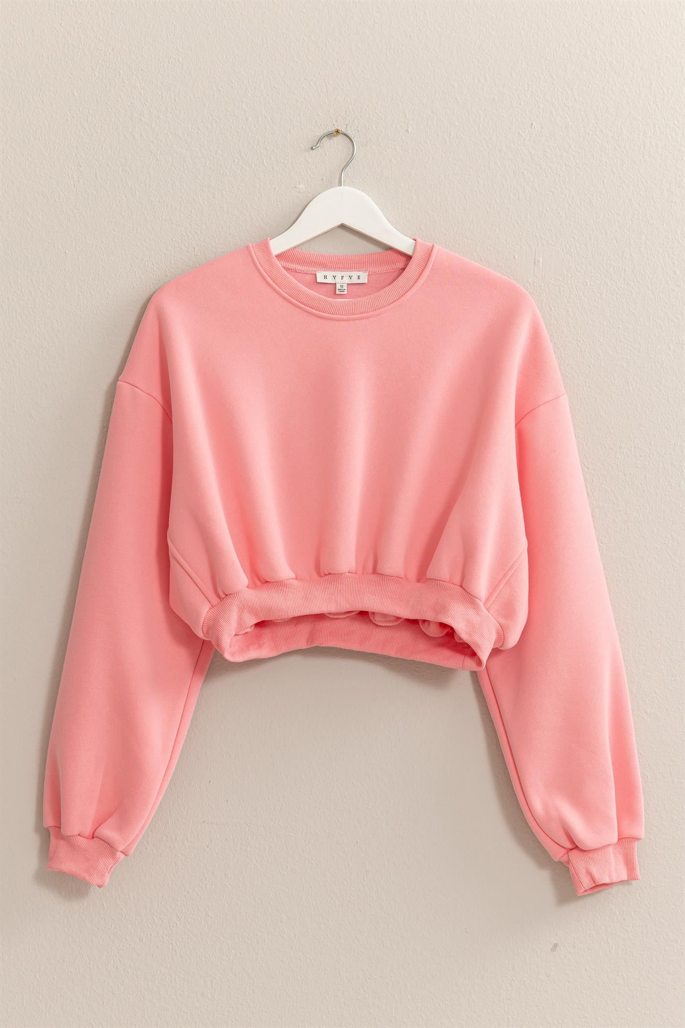 Wholesale Washed French Terry Cropped Sweatshirt Sweatshirts HF24E983 PINK HYFVE