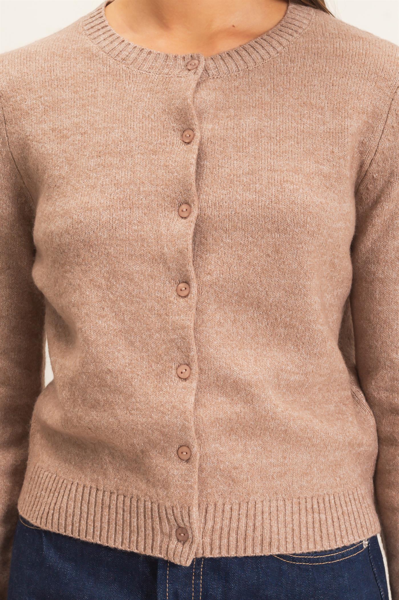 Wholesale Crew Neck Cardigan Cardigans DZ26E119 DARK TAUPE DOUBLE ZERO