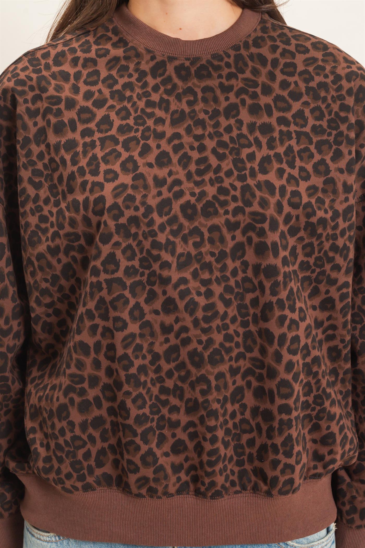 Wholesale Leopard Print Sweatshirt Sweatshirts HF27A426 BROWN HYFVE