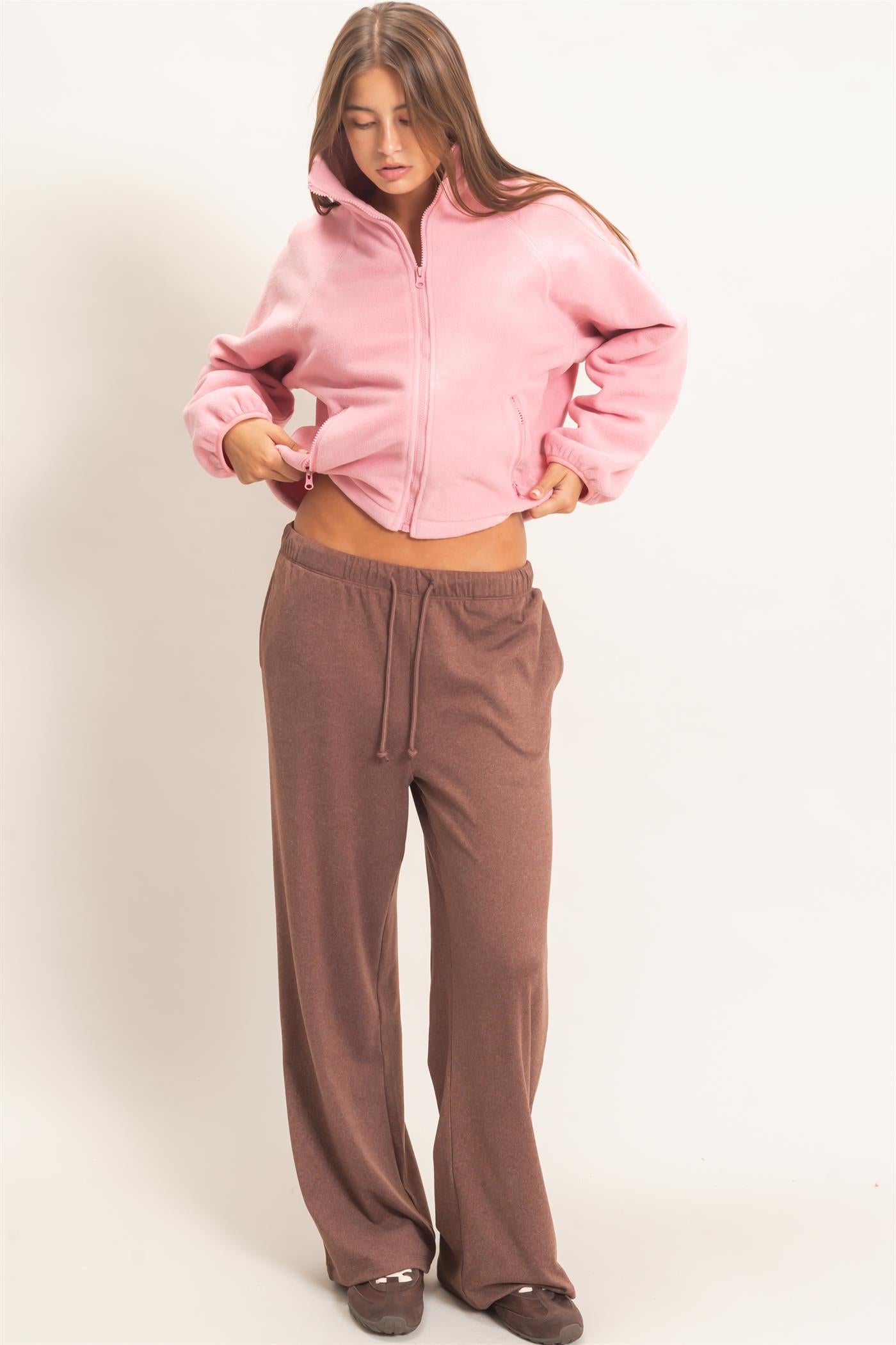 Wholesale Wide Leg Pants With Drawcord Pants DZ26E288 DARK BROWN DOUBLE ZERO