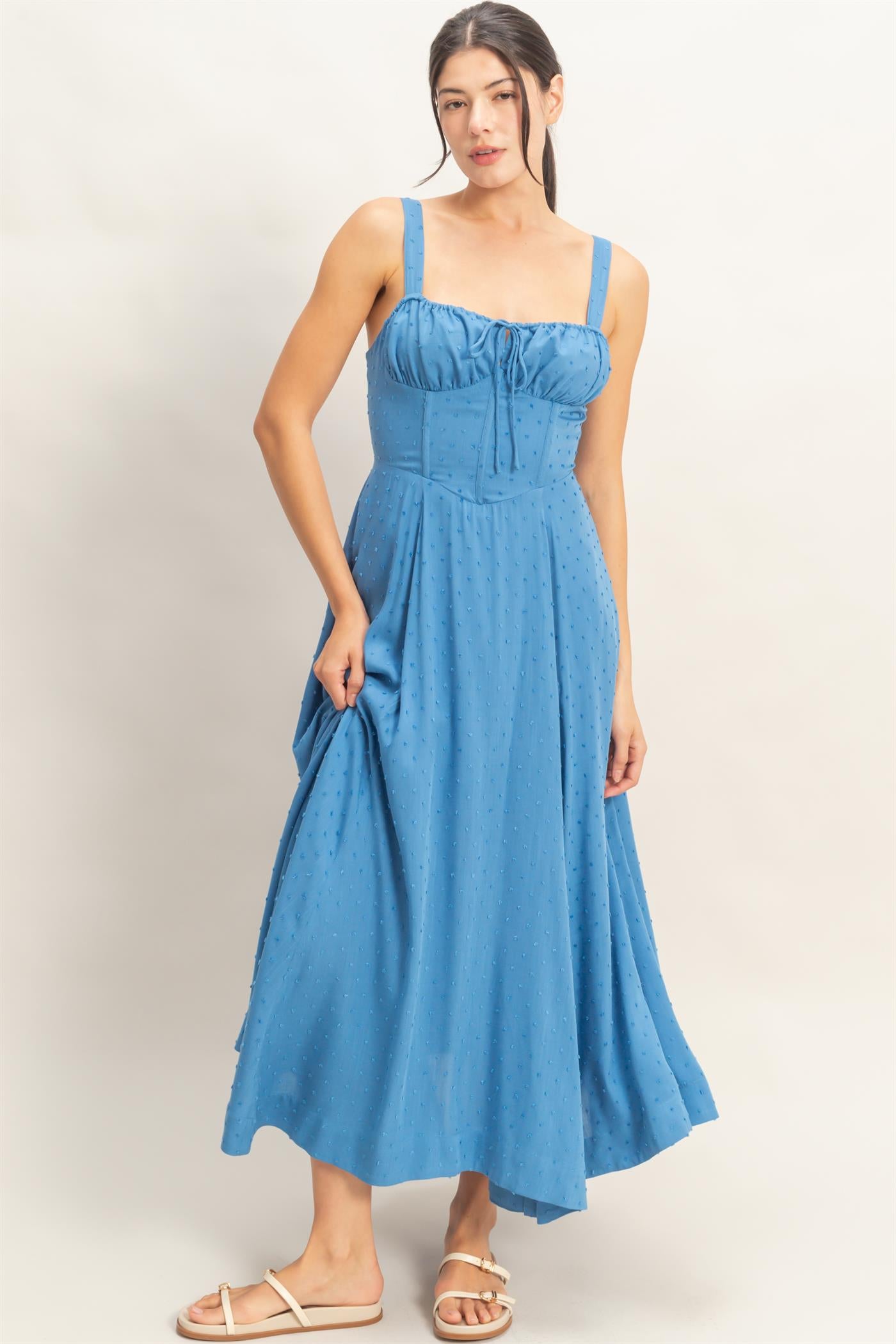 Wholesale Boned Tie-Back Dress Dresses HF25E875 BLUE HYFVE