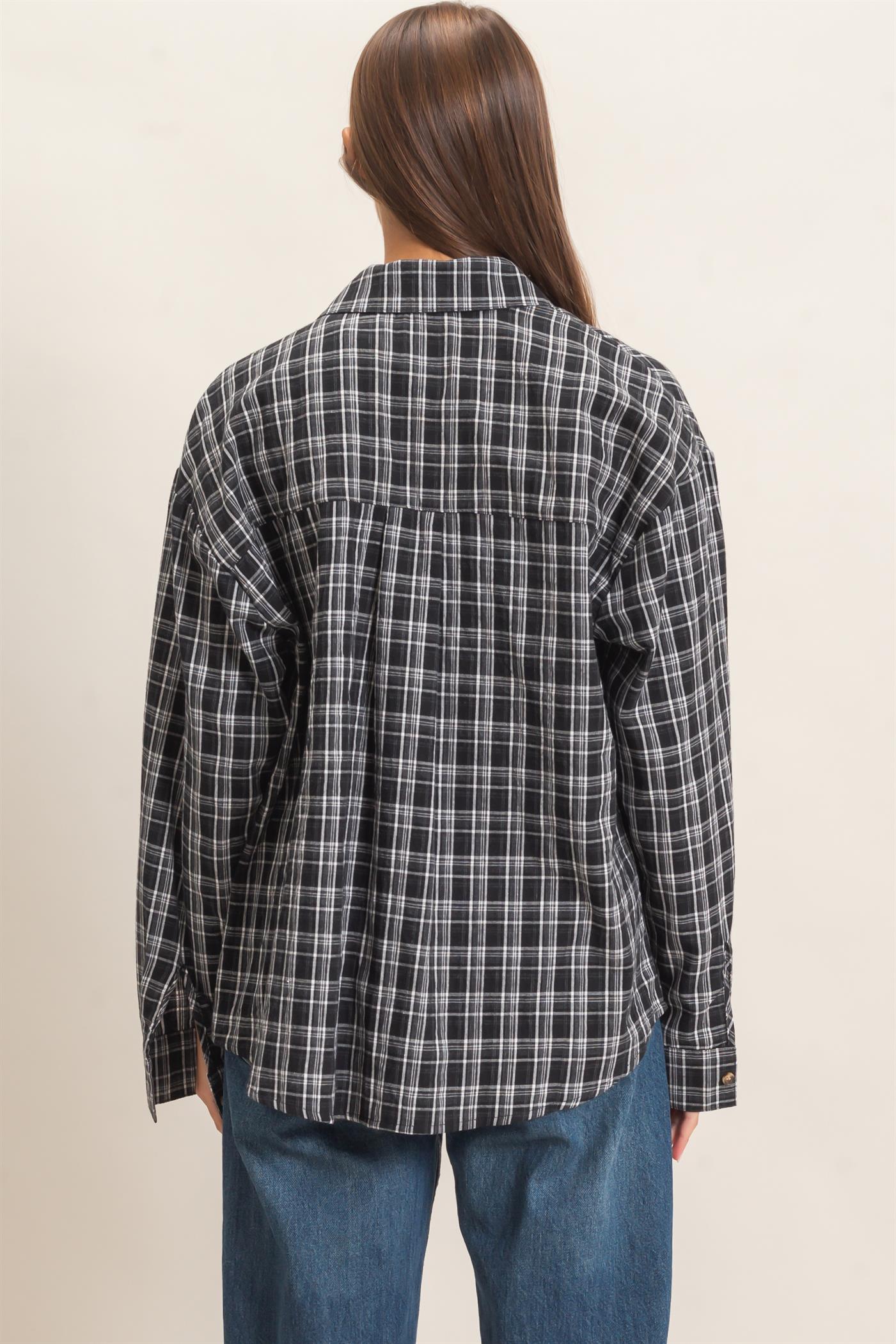 Wholesale Plaid Oversized Shirt Shirts DZ26F062 BLACK DOUBLE ZERO