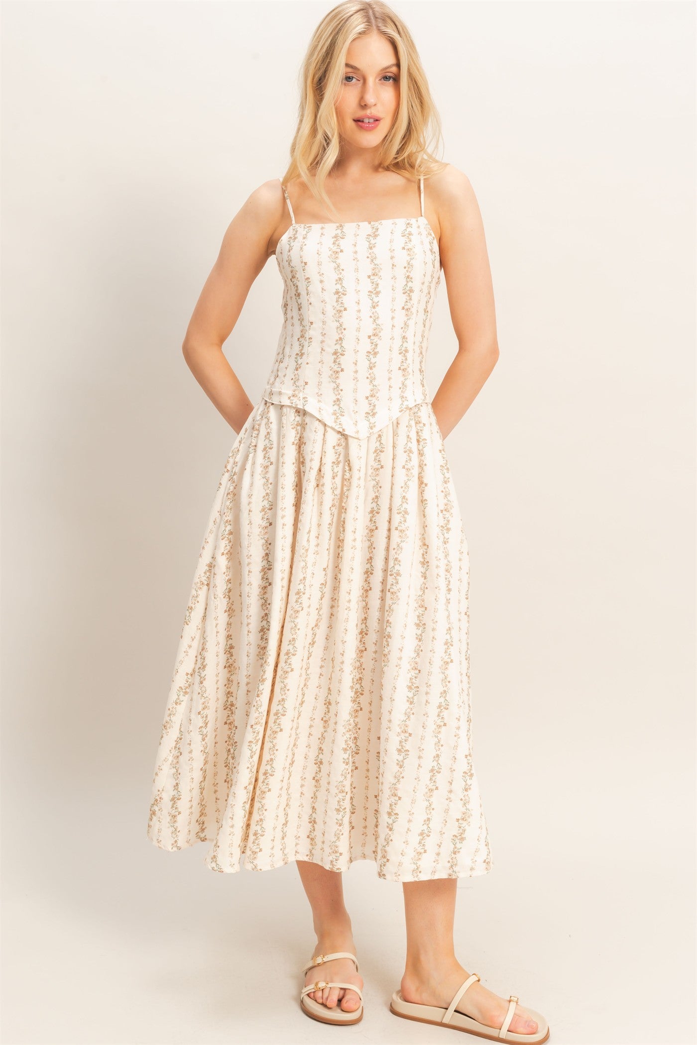 Wholesale Square Neck Floral Dress Dresses HF26A322 BROWN HYFVE