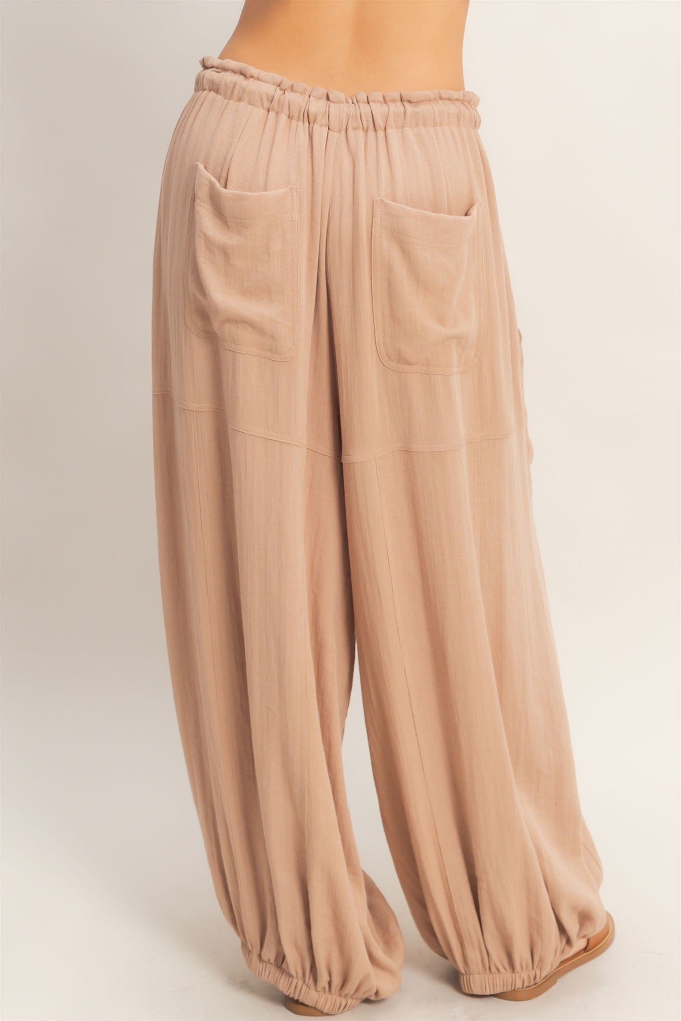 Wholesale Elastic Hem Drawstring Pants Pants HF26A905-D LIGHT BROWN HYFVE