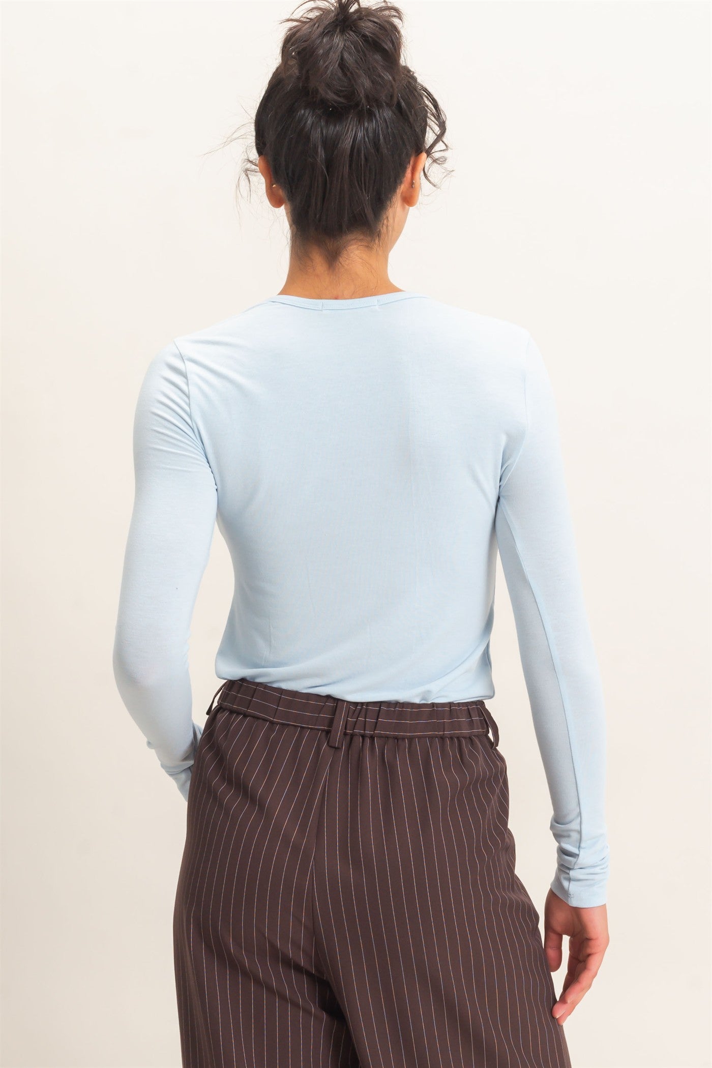 Wholesale Crew Neck Long Sleeve Top Clothing Tops DZ26E258 ICE BLUE DOUBLE ZERO
