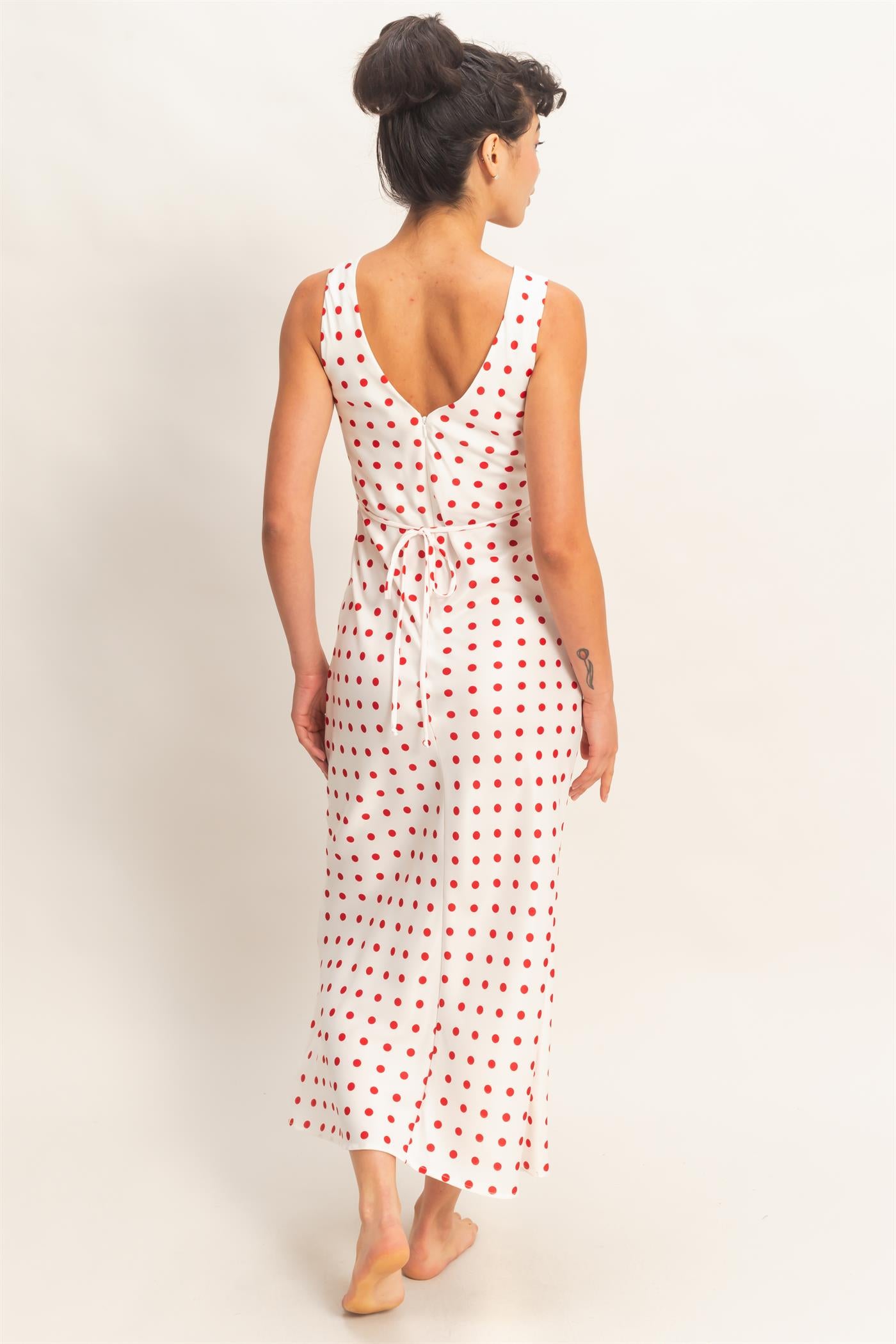 Wholesale Polka Dot Sleeveless Maxi Dress Dresses DZ25E063 RED DOUBLE ZERO