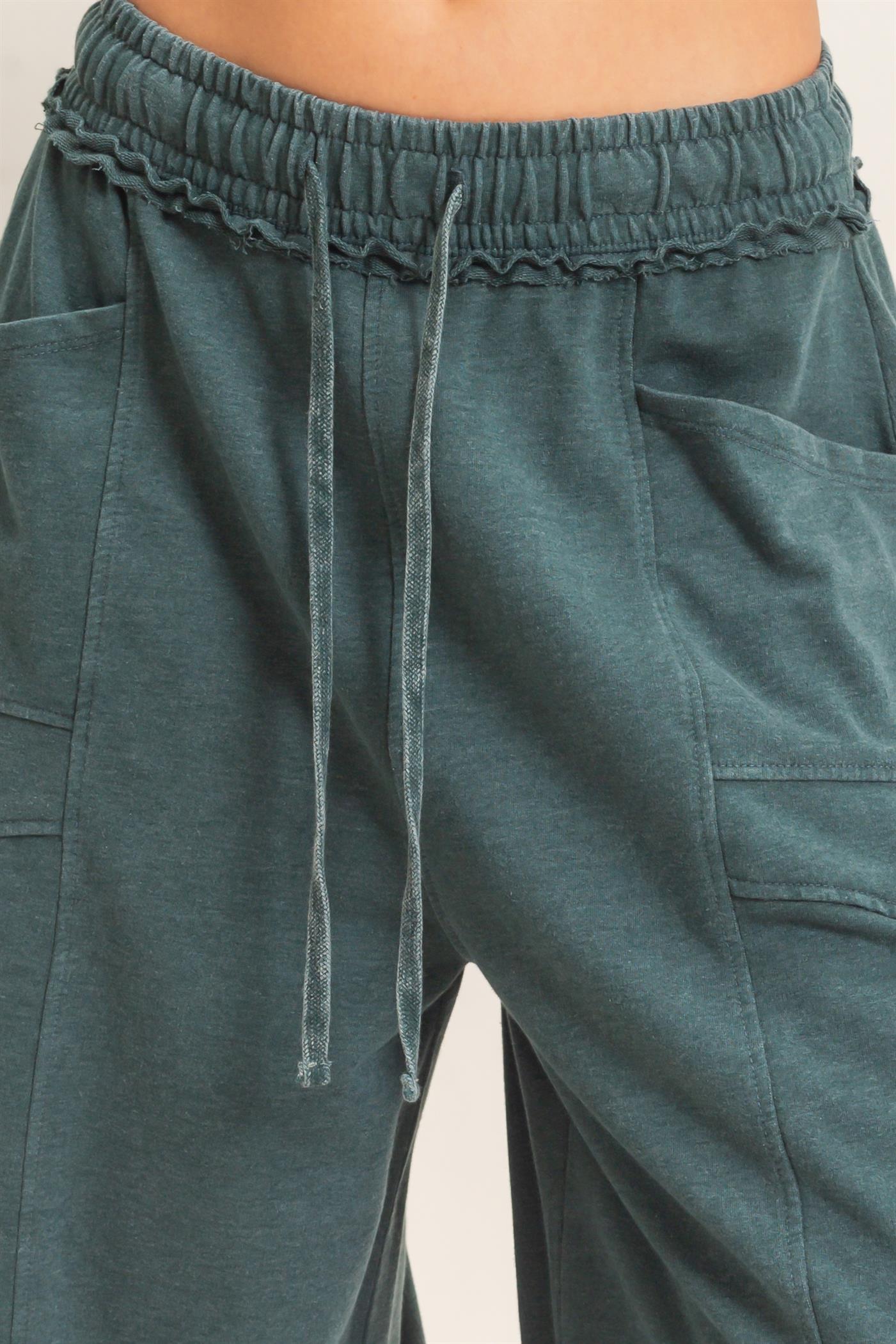 Wholesale Mineral Washed Barrel Sweatpants Pants DZ26F246 DARK GREEN DOUBLE ZERO