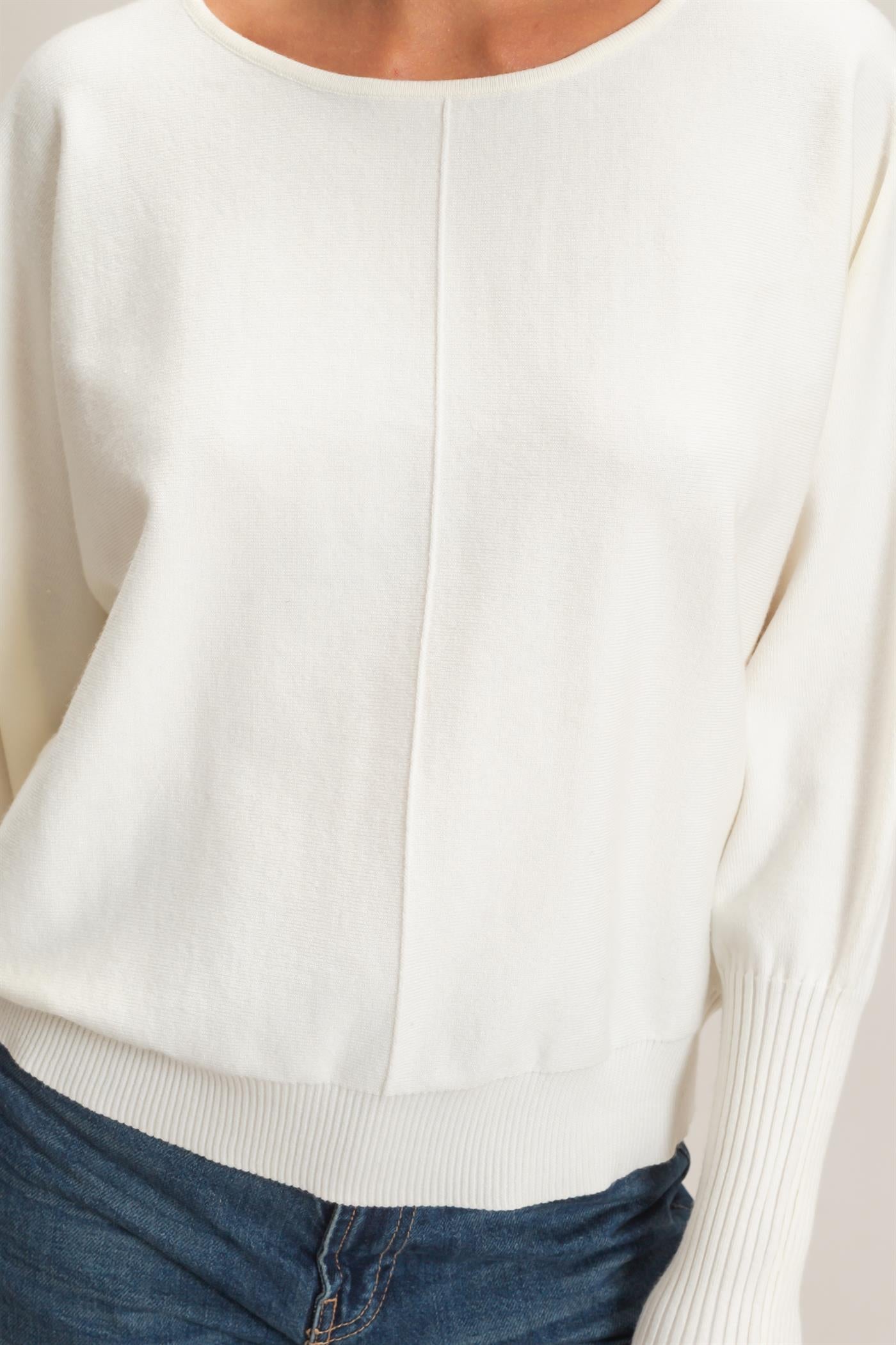 Wholesale Batwing Sleeve Center Seam Sweater Sweaters DZ26E079 CREAM DOUBLE ZERO
