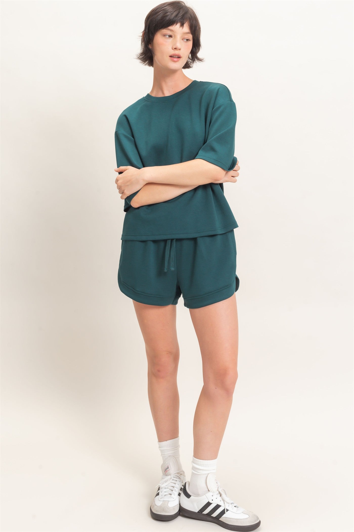 Wholesale Loose Fit Crew Neck Short Sleeve Top Clothing Tops DZ26C965 DEEP GREEN DOUBLE ZERO