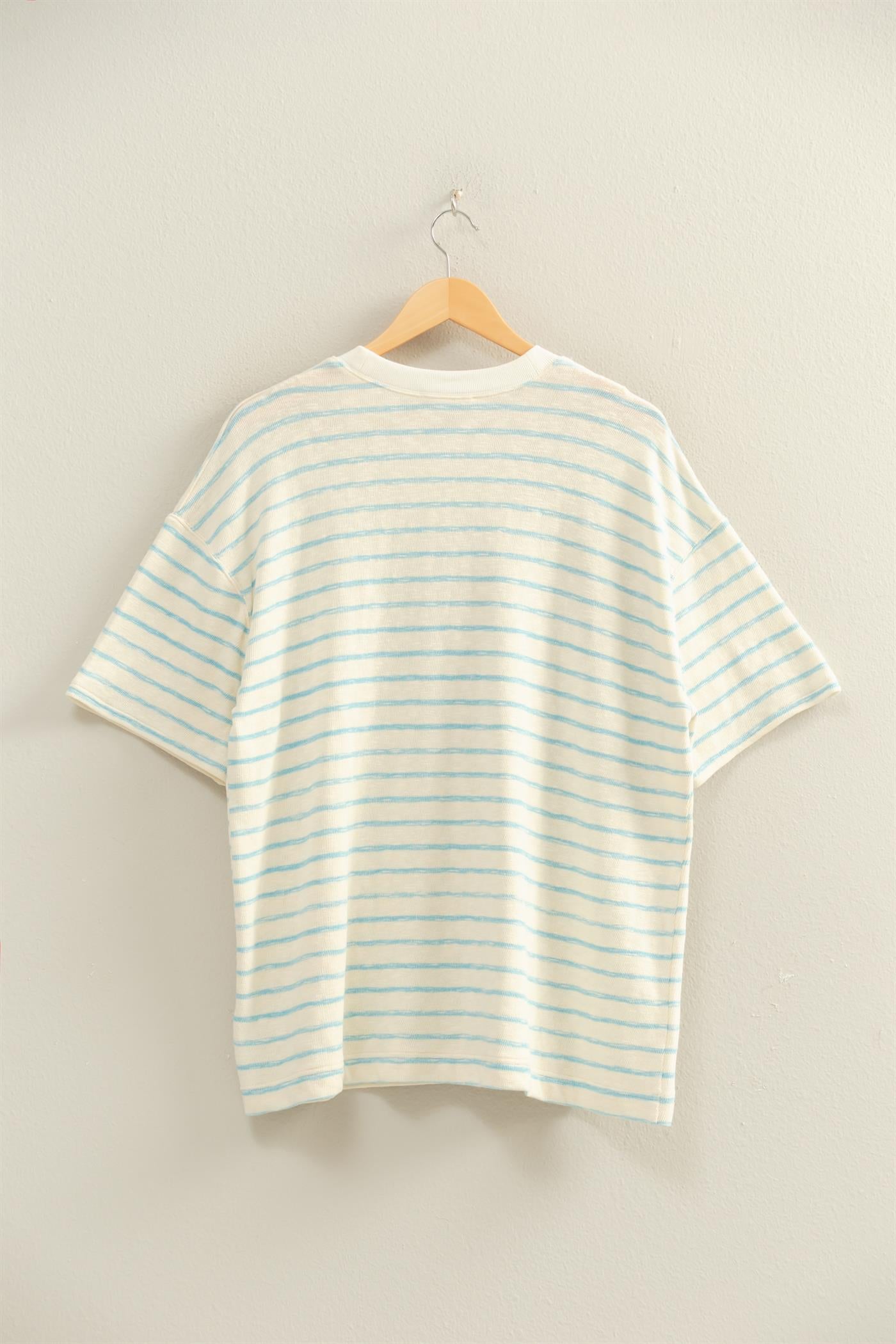 Wholesale Oversized Striped V-Stitch Short Sleeve Top Clothing Tops DZ26A455 BLUE DOUBLE ZERO
