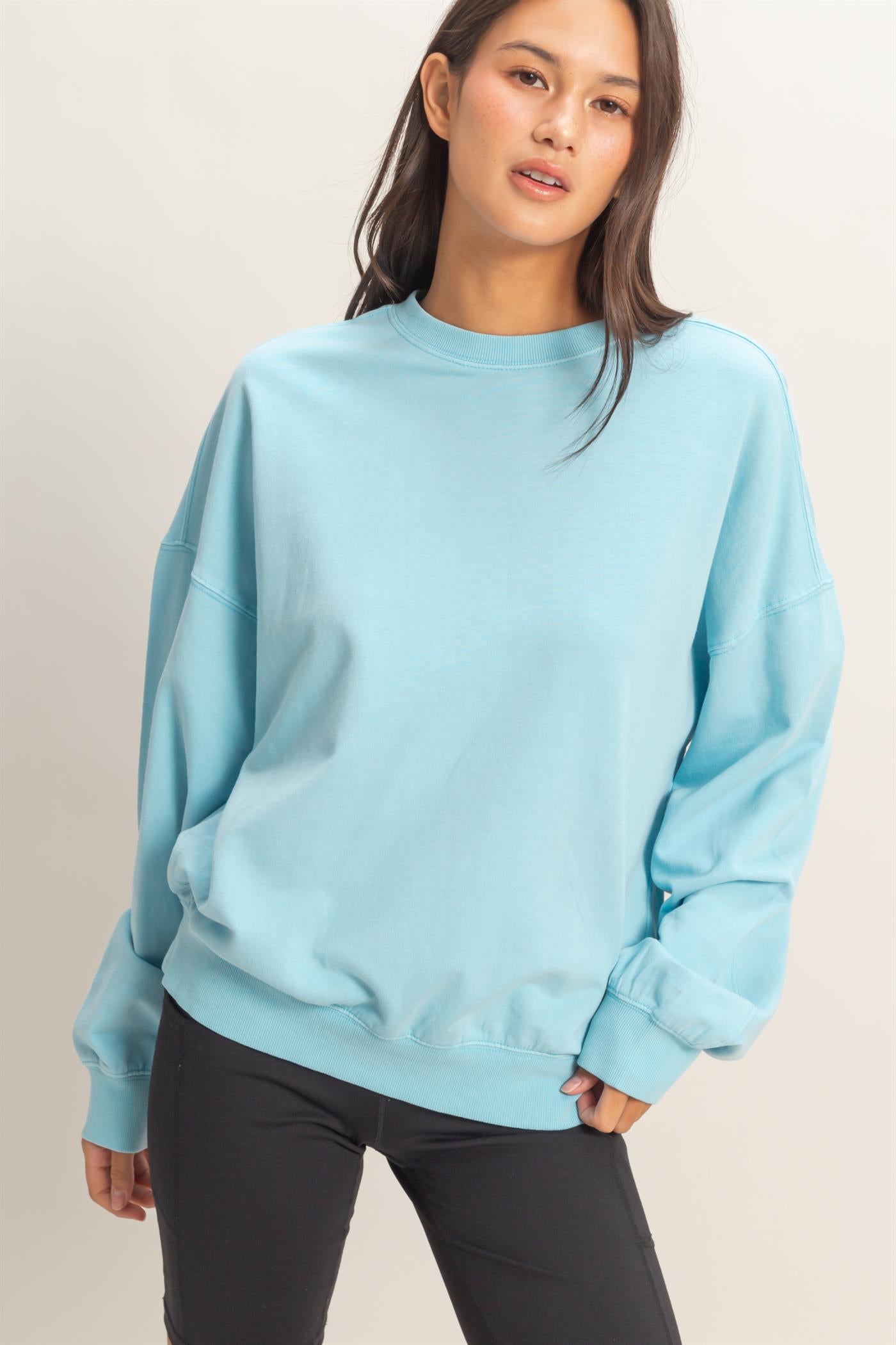 Wholesale Ribbed Crew Neck Sweatshirt Sweatshirts DZ26A265 BLUE DOUBLE ZERO