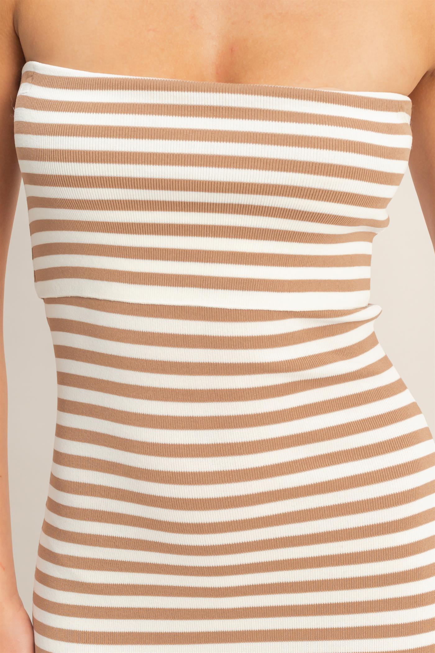 Wholesale Strapless Striped Bodycon Midi Dress Dresses DZ26C336 TAUPE DOUBLE ZERO