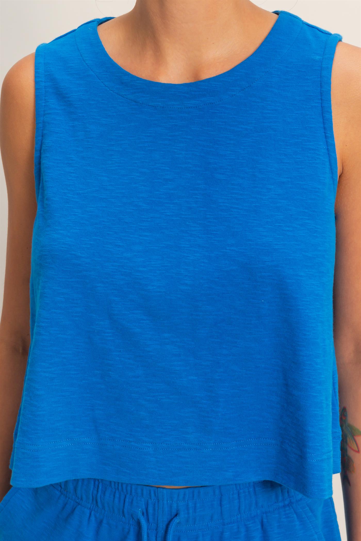 Wholesale Sleeveless Boxy Fit Crew Neck Top Clothing Tops DZ26C090 COBALT DOUBLE ZERO
