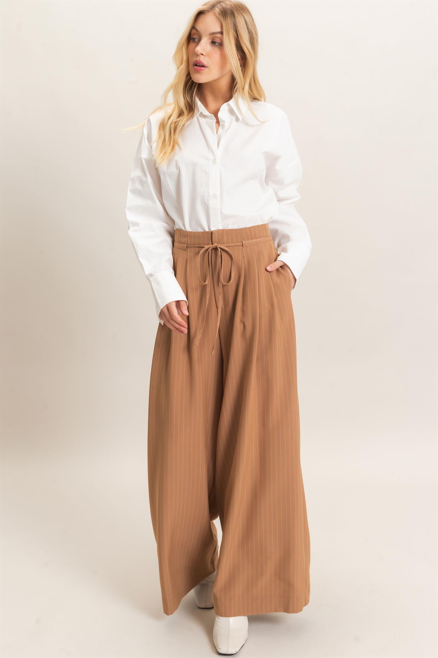 Wholesale Pleated Wide-Leg Pants Pants HF26A776 LIGHT BROWN HYFVE