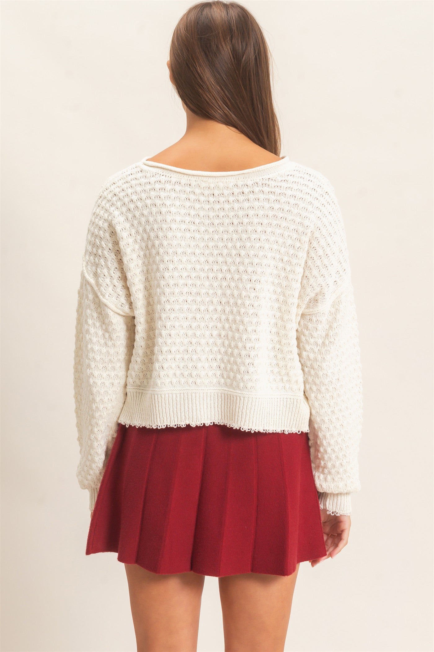 Wholesale Textured Boat Neck Sweater Sweaters DZ26E880 CREAM DOUBLE ZERO
