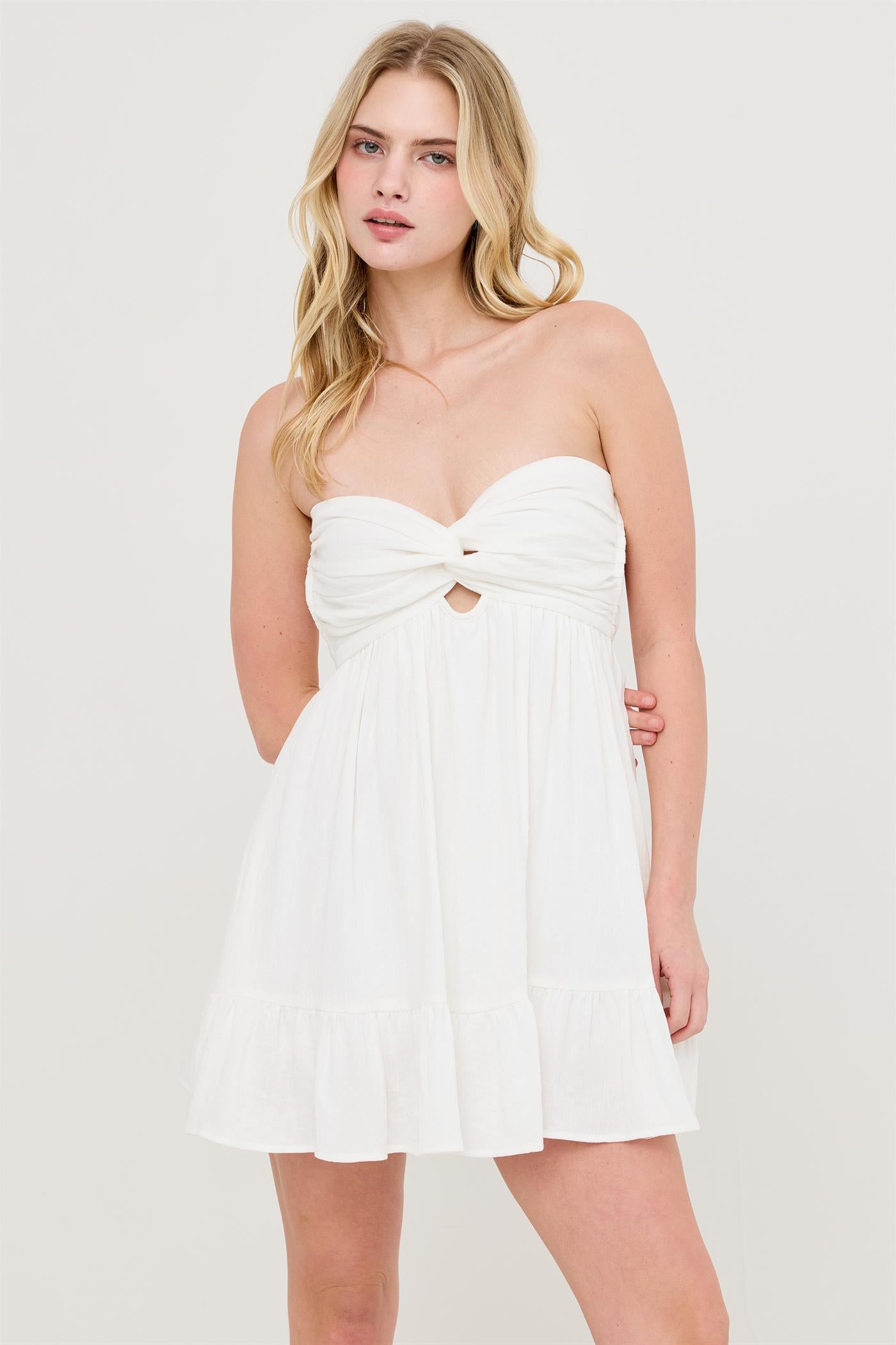 Wholesale Twist Front Mini Dress Dresses HF26C118-D WHITE HYFVE