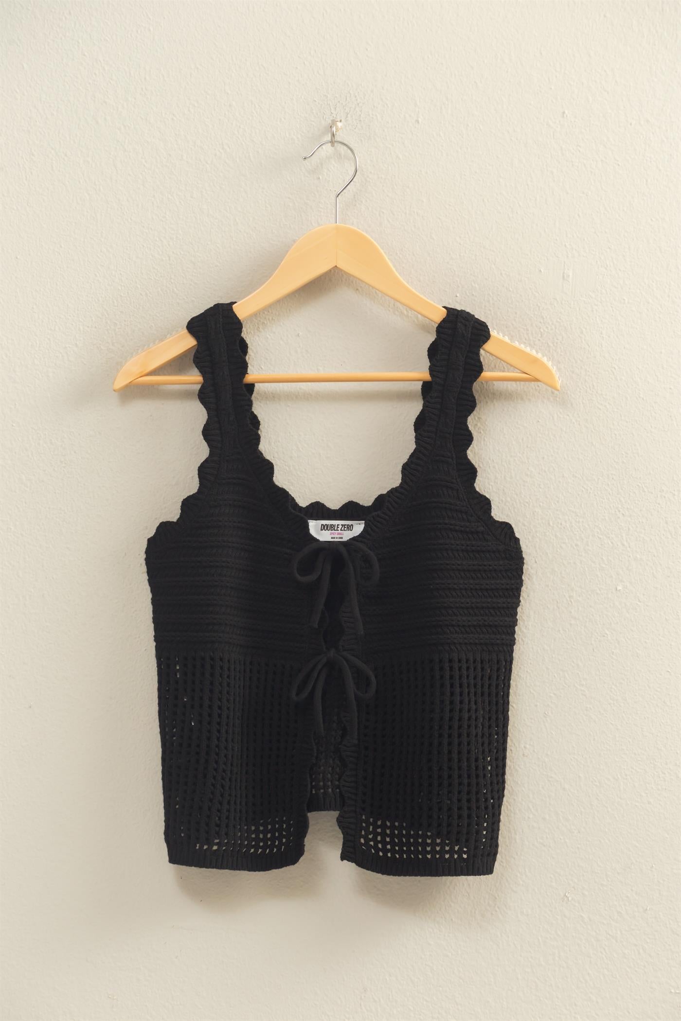Wholesale Sleeveless Open Knit Double Tie-Front Vest Shirts DZ26A809 BLACK DOUBLE ZERO