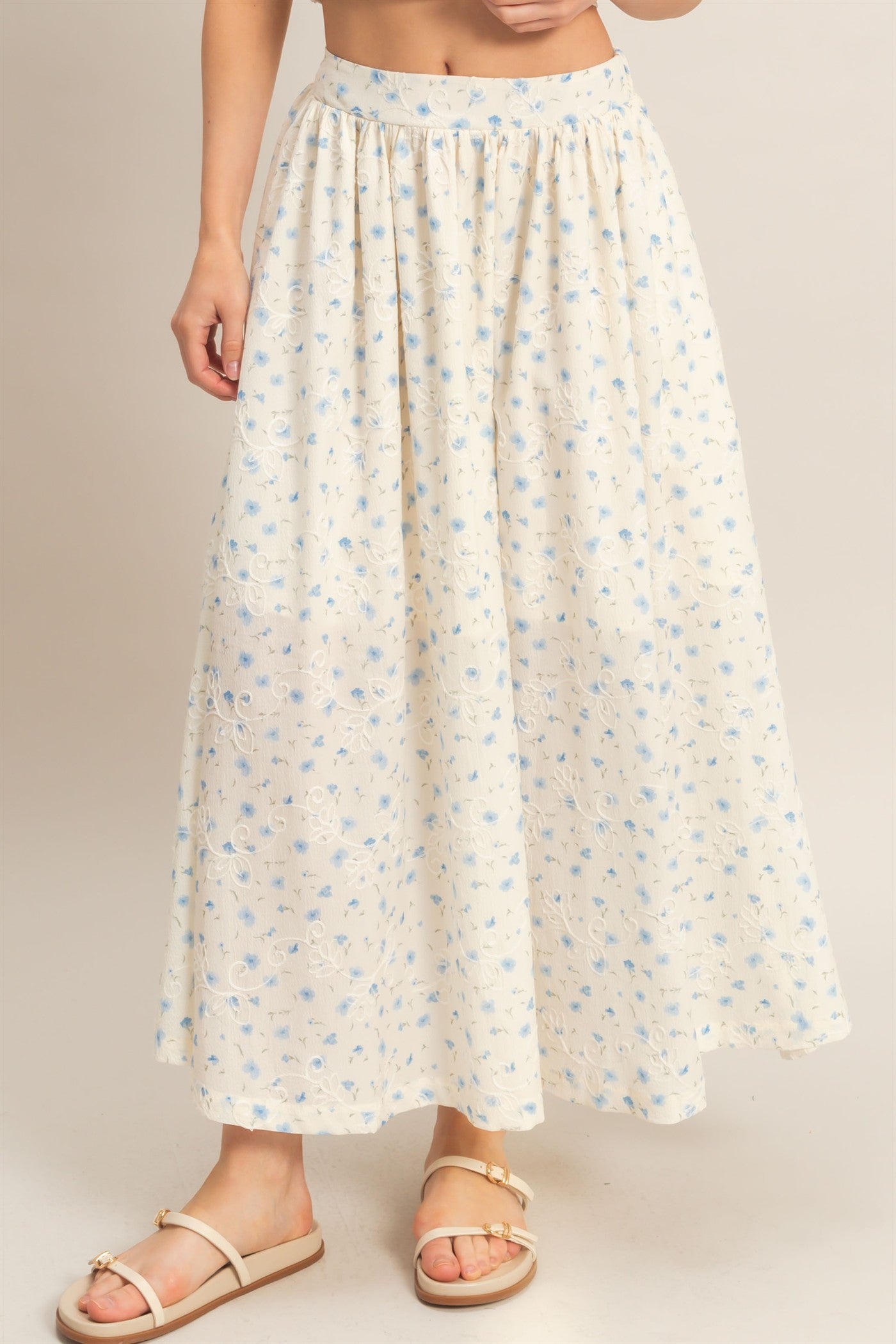 Wholesale Floral Embroidered Maxi Skirt Skirts HF26A150 BLUE HYFVE