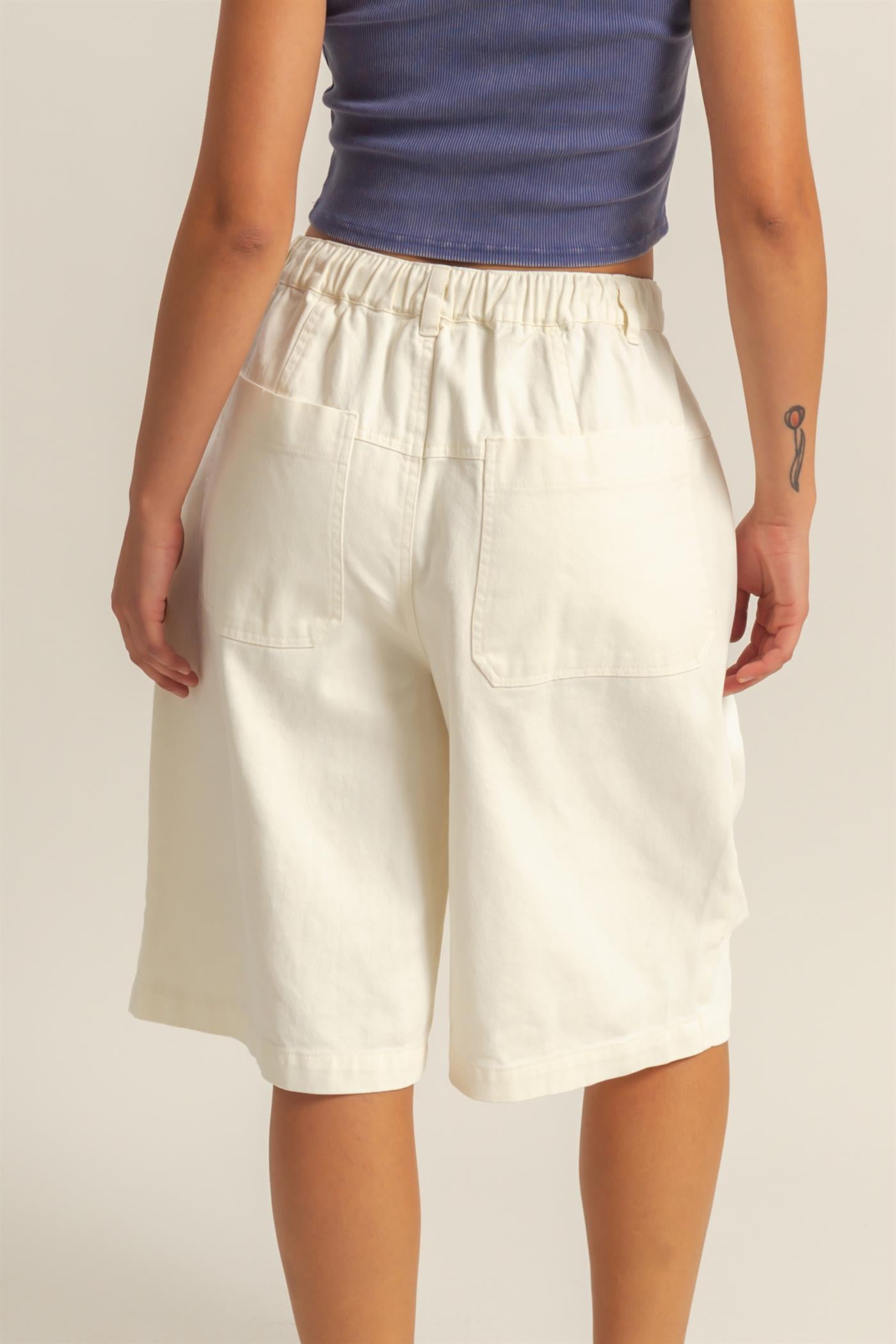 Wholesale Drawstring Waist Wide Leg Jorts Shorts DZ26F283 CREAM DOUBLE ZERO