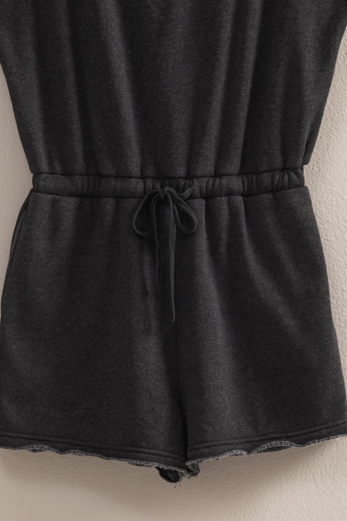 Wholesale Cap Sleeve Drawstring Waist Romper Clothing DZ25A782 BLACK DOUBLE ZERO