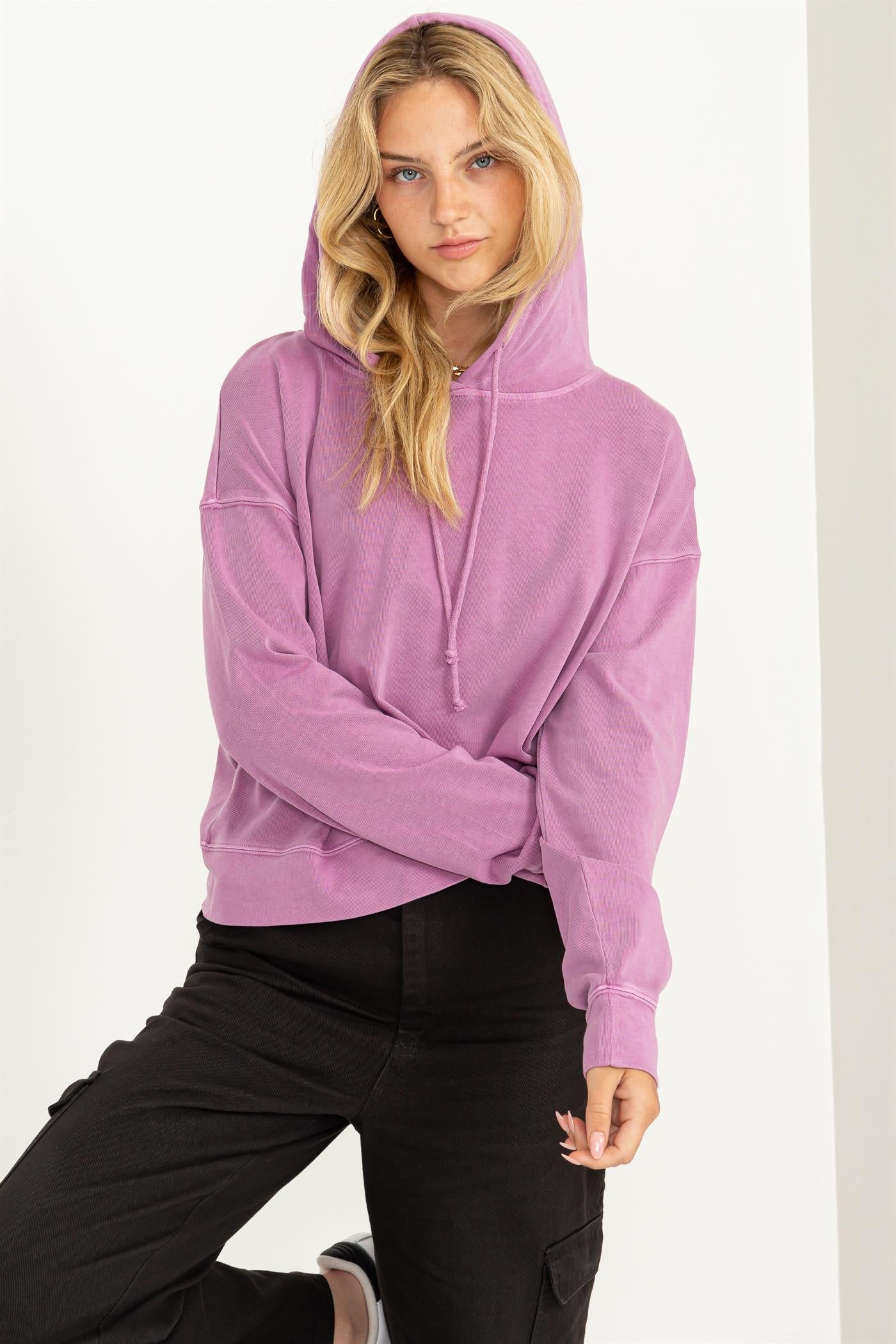 Wholesale Long Sleeve Drawstring Hoodie Clothing Tops DZ23E999 VINTAGE PLUM DOUBLE ZERO