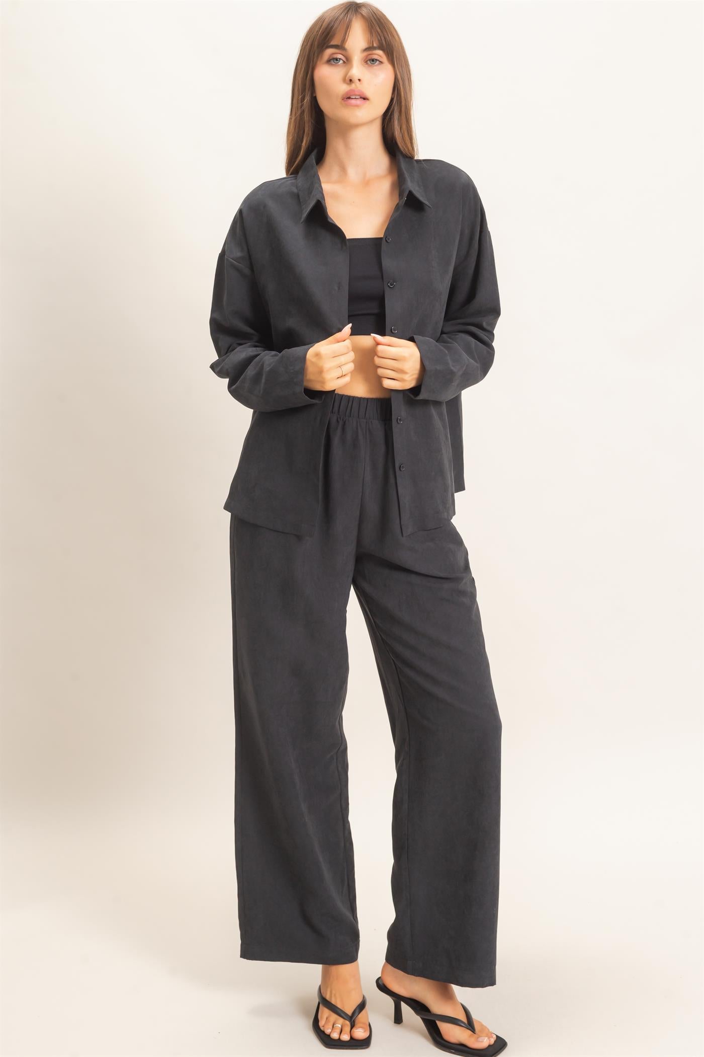 Wholesale Button-Up Shirt And Pants Set Clothing HF26C825-SET BLACK HYFVE
