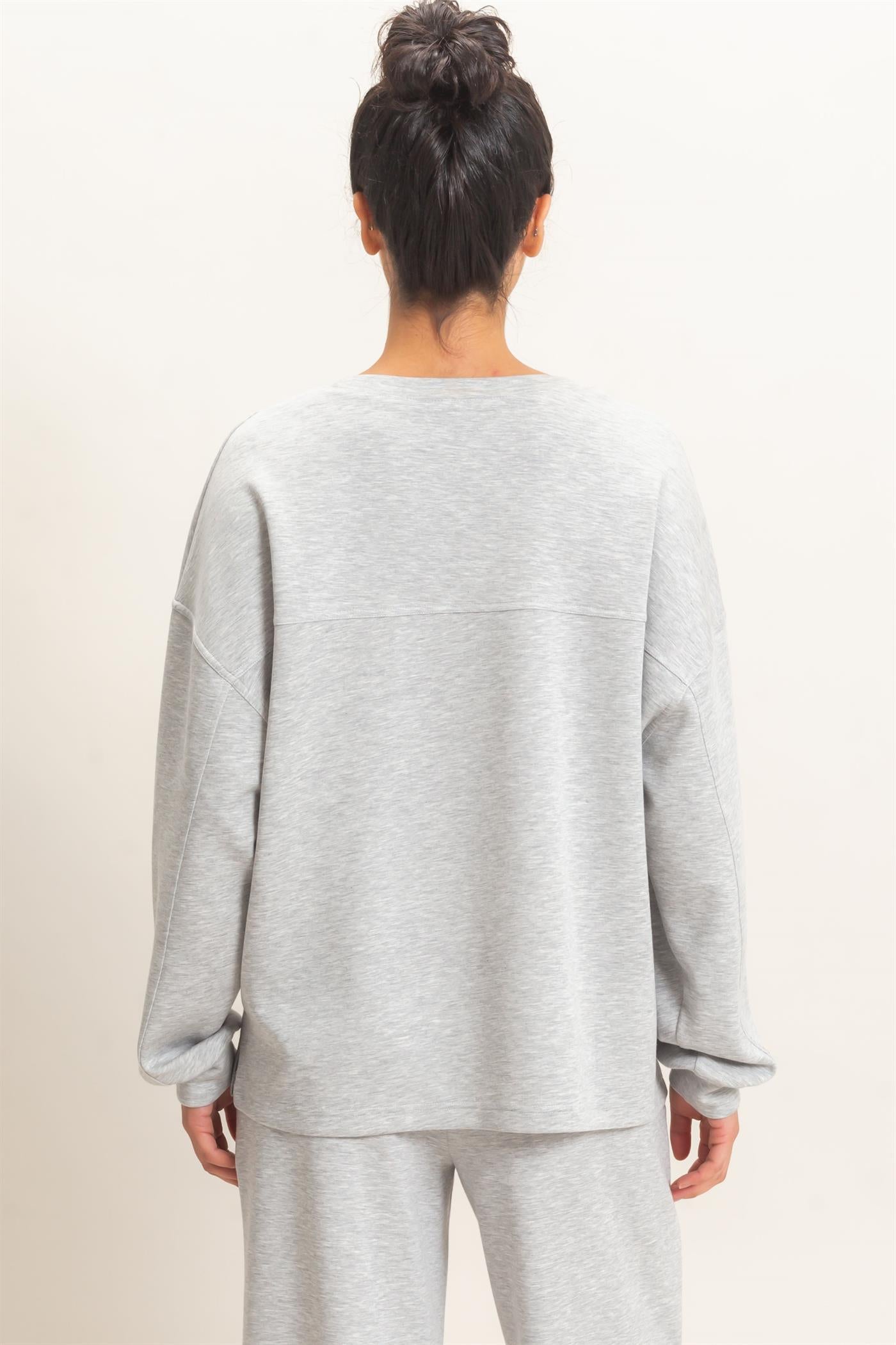 Wholesale Oversized Crew Neck Top Sweatshirts DZ26E388 HEATHER GRAY DOUBLE ZERO
