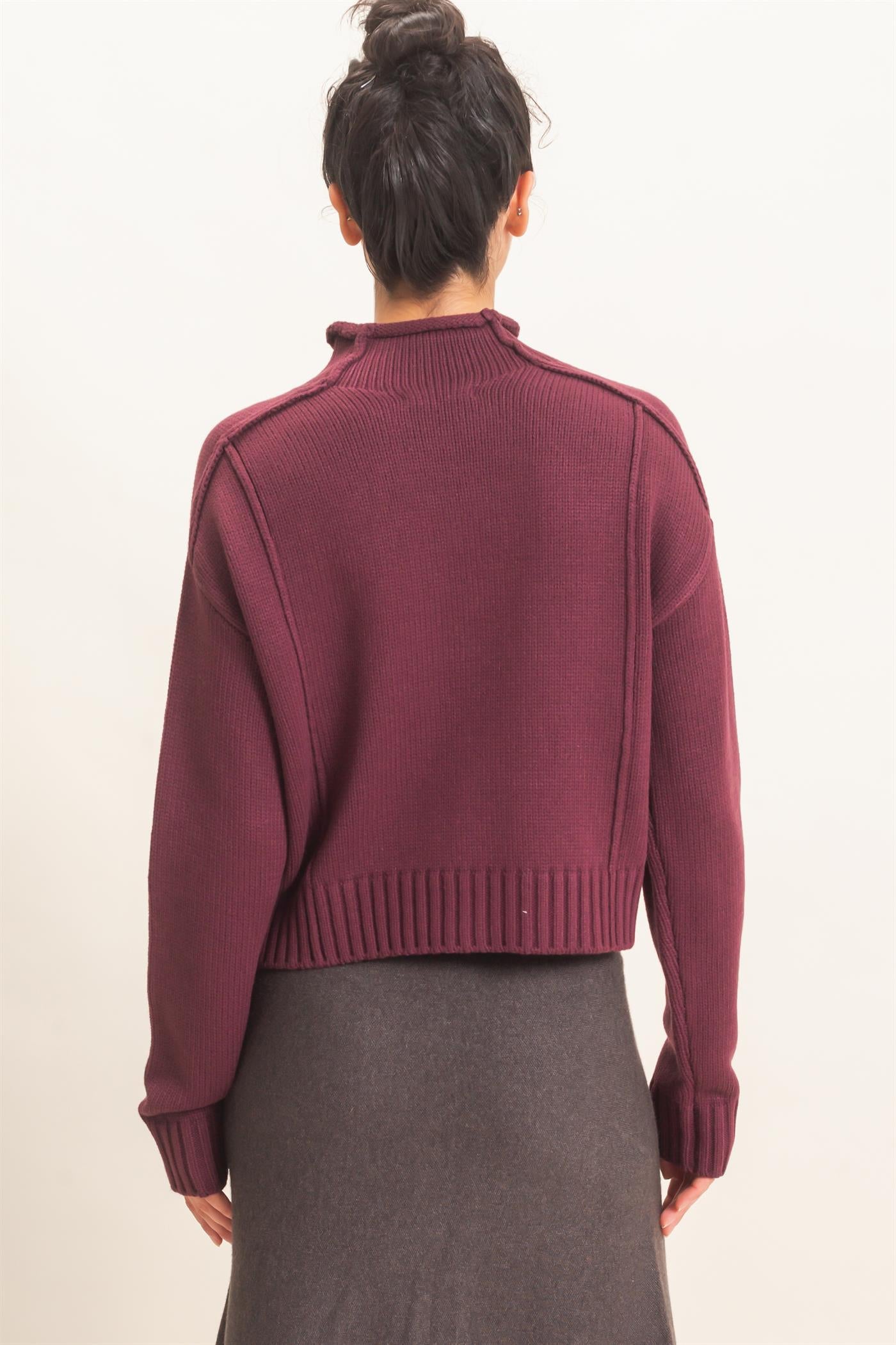 Wholesale Roll Neck Sweater With Reversed Seam Sweaters DZ26E271 DARK CHERRY DOUBLE ZERO