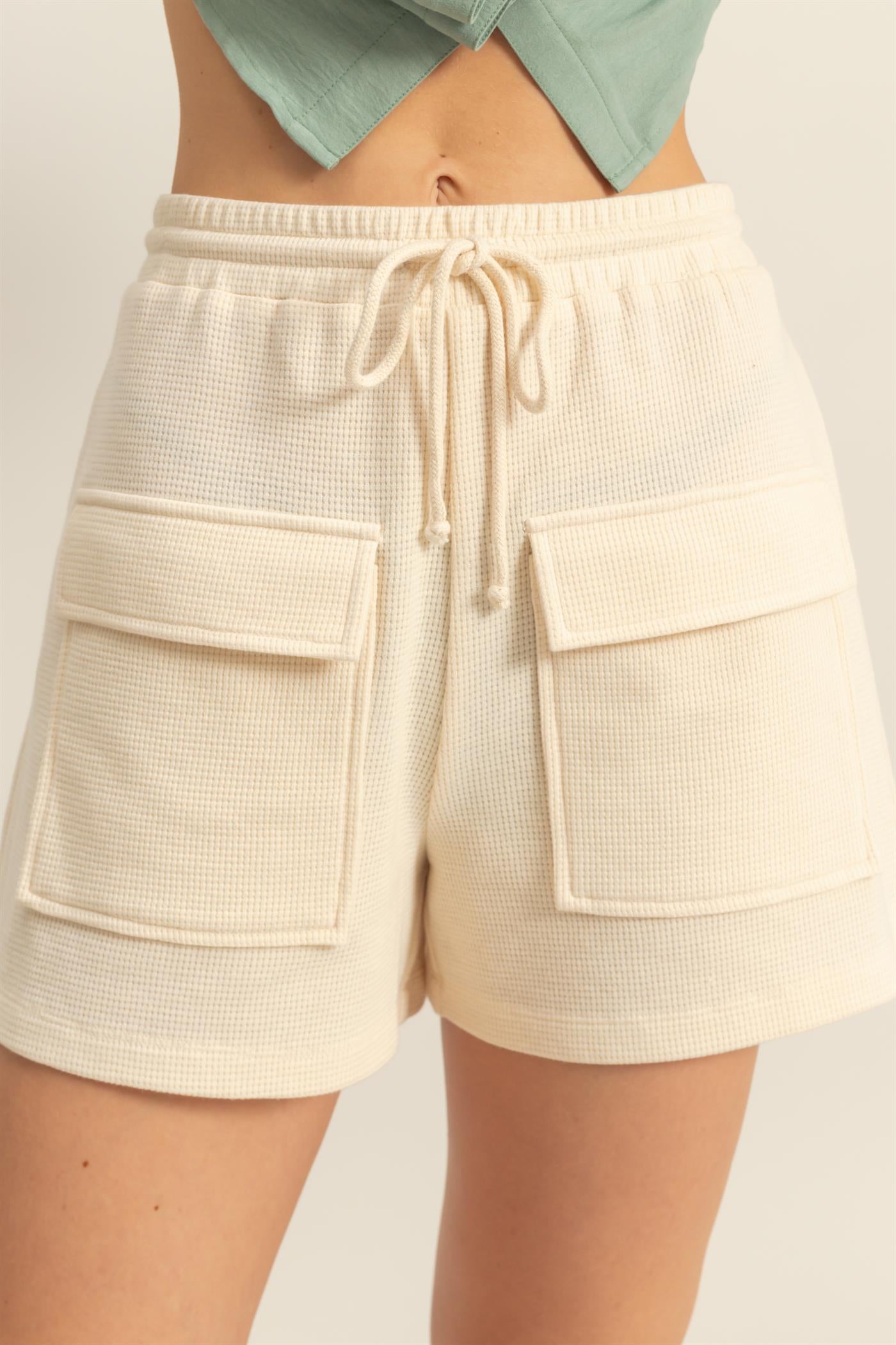 Wholesale Waffle Knit Front Pocket Shorts Shorts DZ25A793 ALPACA DOUBLE ZERO